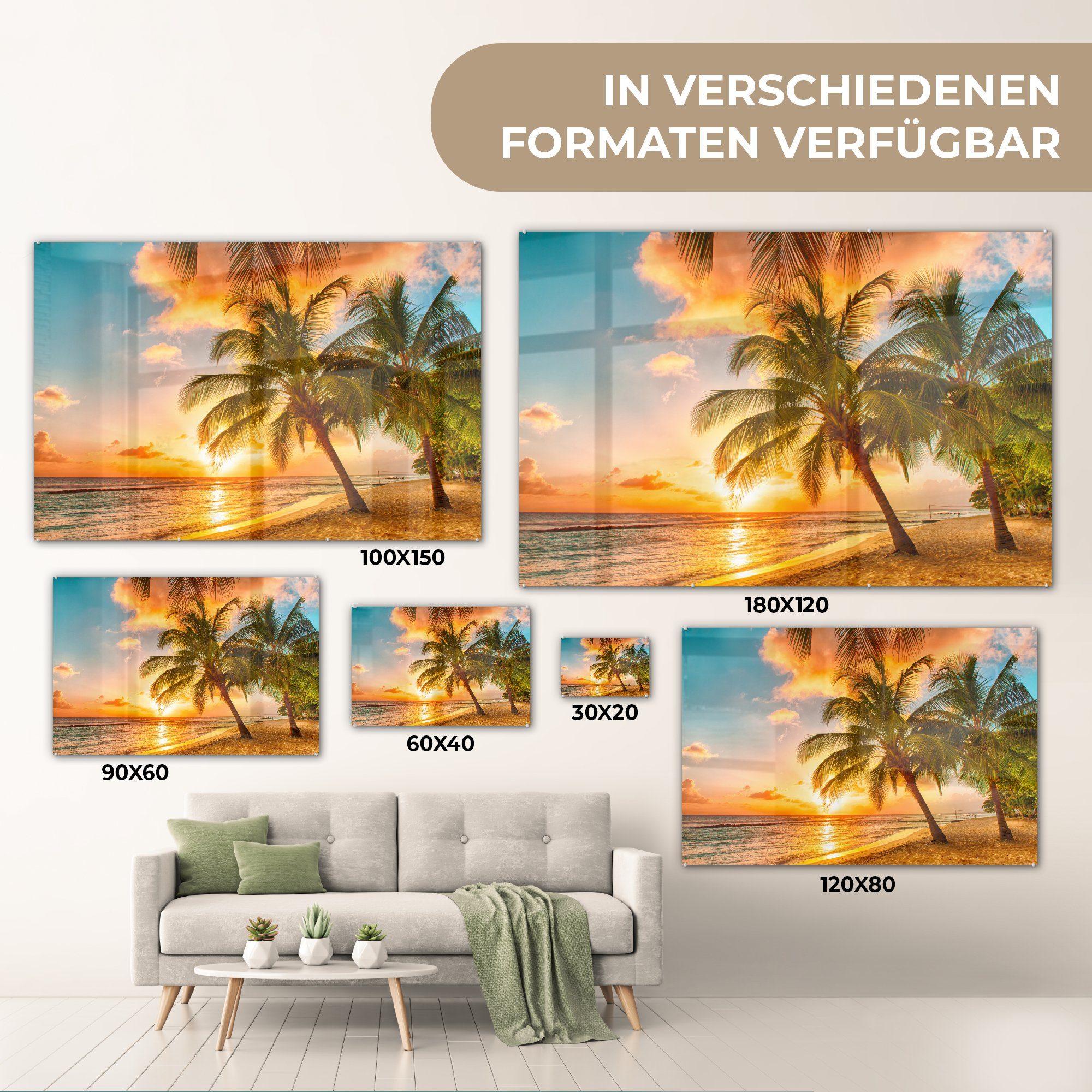 auf - - Acrylglasbild Strand Gold Wanddekoration Wandbild Bilder Glasbilder Sonnenuntergang, St), Glas - - - Foto - Meer (1 Glas MuchoWow auf