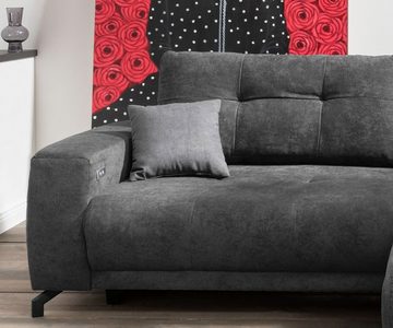 BENFORMATO HOME COLLECTION Sofa MERLIN, Anthrazit, Flachgewebe, elektrische Sitztiefenverstellung, BxHxT 272 x 87 x 174 cm