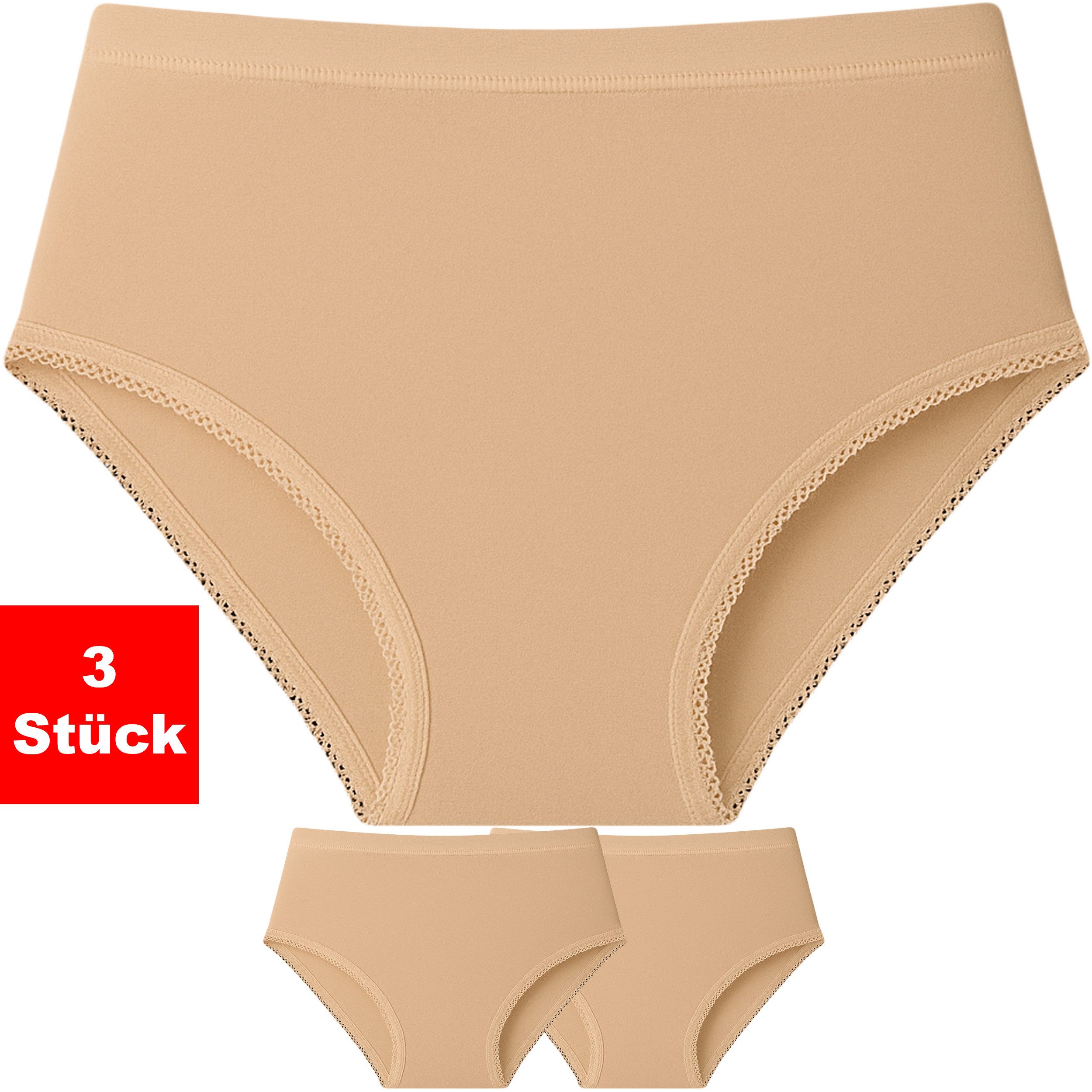 The Bakis Underwear Taillenslip Damen Slips 3er-Pack Baumwolle Unterhosen Maxislip Panties Hipster (Packung, 3-St., 3er-Pack) Atmungsaktive Baumwollslips mit hohem Tragekomfort