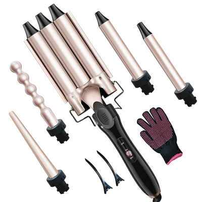 Senmudi Lockendreher Welleneisen Lockenstab set 5 in 1 mit 3 Fässer für Große, Keine Locken Keramik Lockenwickler Verschiedenen Aufsätzen, 55S Schnelle Erwärmung Handschuh 2 Clips Rose Gold 5 in 1