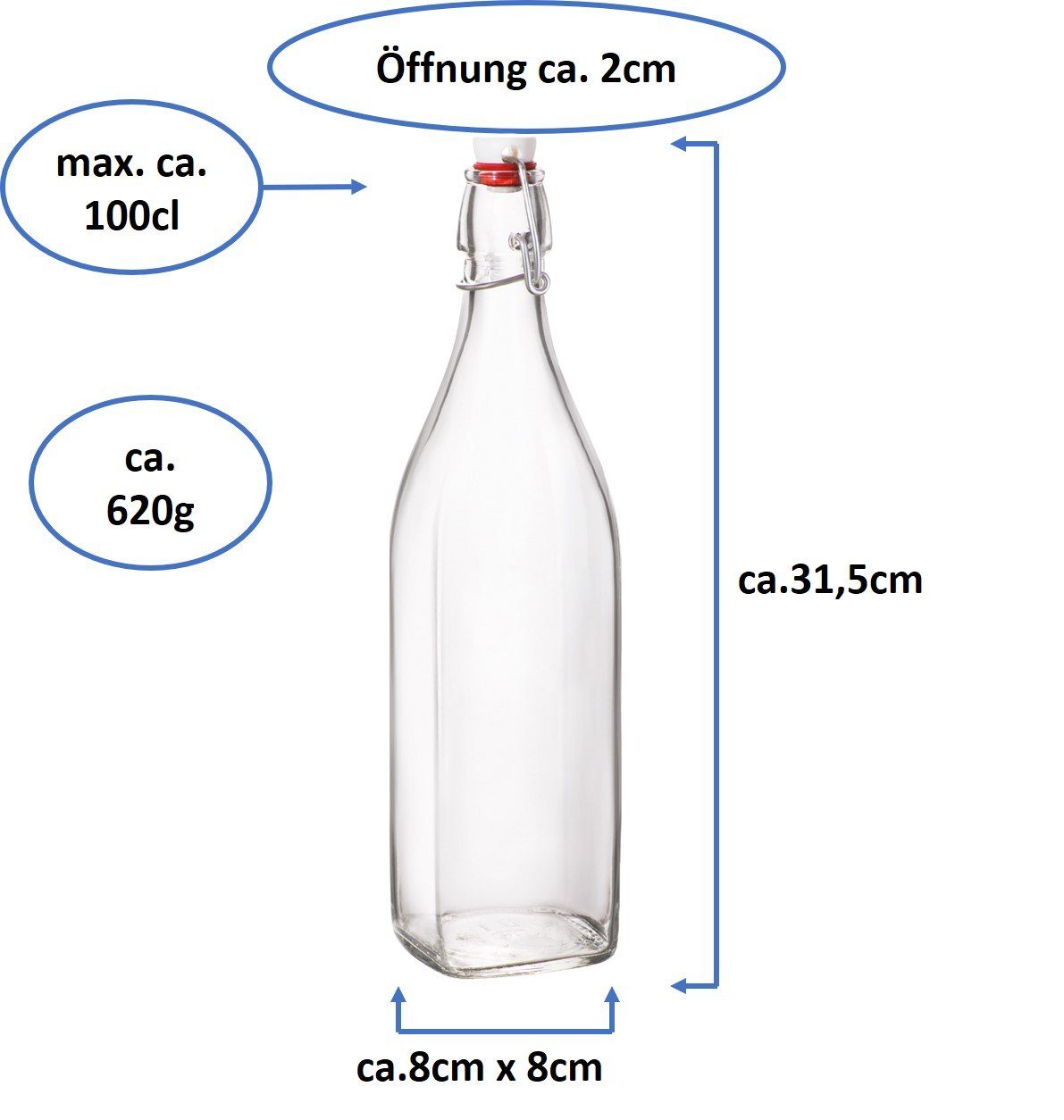 Emilja Trinkflasche Swing Stück 1,0L Bügelverschlussflasche 6 Bügelflasche - Glasflasche