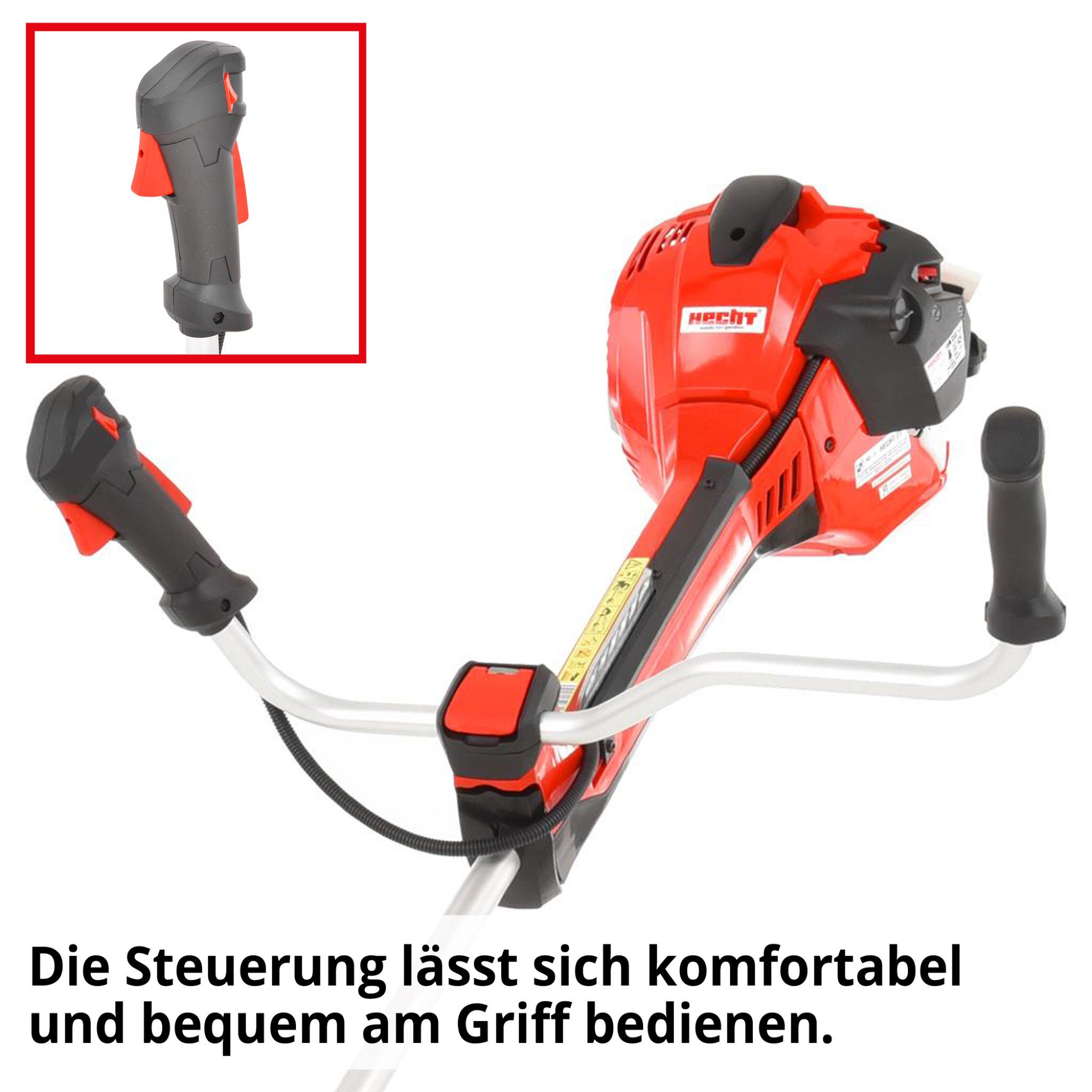 Hecht Benzin-Freischneider mit Tragegurt, 52 cm³ / 2 PS, 25,5 cm Arbeitsbreite Messer, 43 cm Arbeitsbreite Faden, Easy Start-System, 9,1 kg