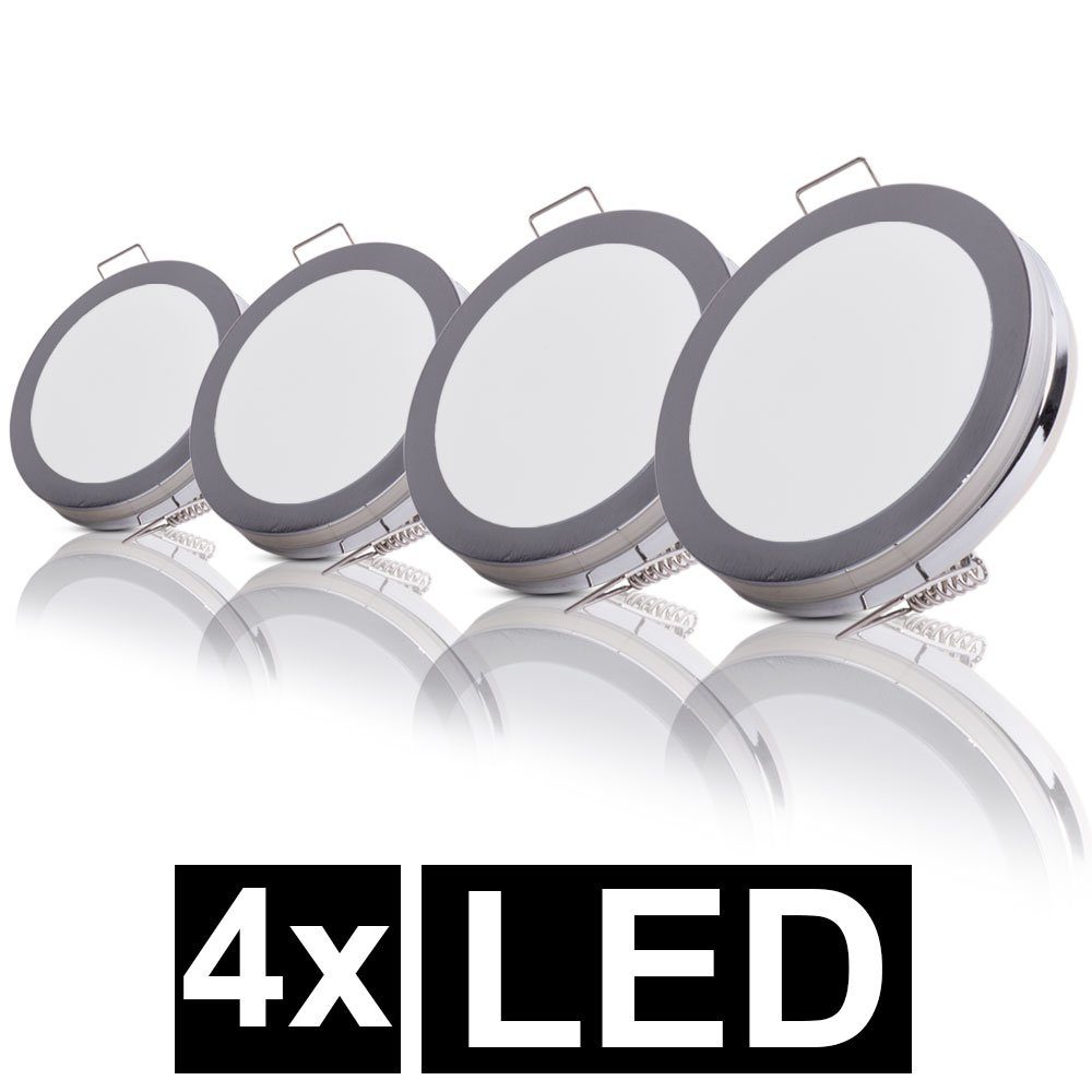 Flur 4er fest rund LED Strahler verbaut, LED-Leuchtmittel Einbaustrahler, Chrom Küchen Einbau Leuchte etc-shop Warmweiß, Set LED