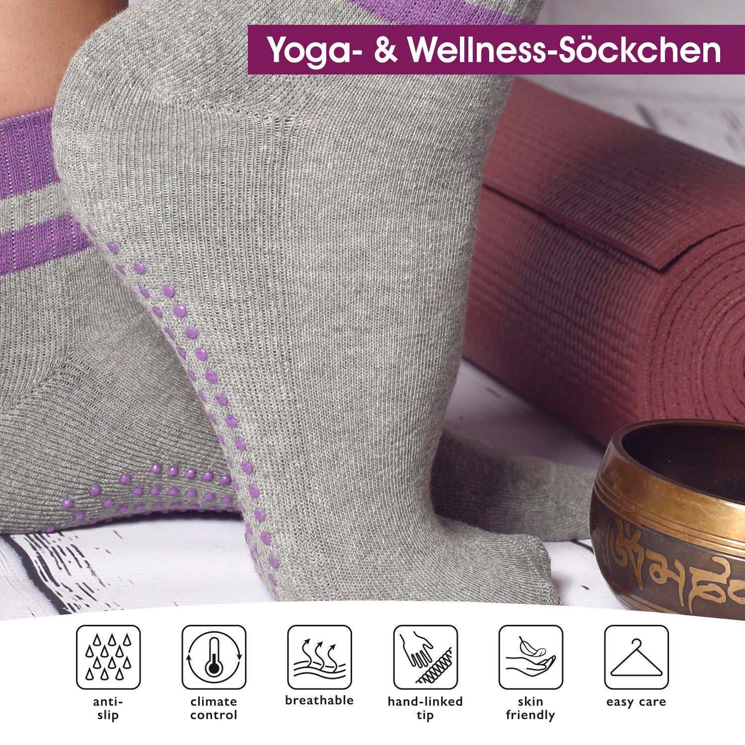 celodoro ABS-Socken Damen & Herren Yoga & Wellness Socken ABS Frotteesohle (4 Paar)