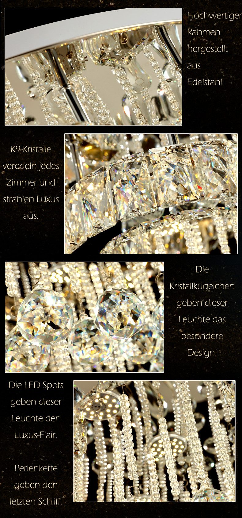 Eurohandisplay LED Deckenleuchte LED Pendelleuchte Kristall Fernbedienung Deckenleuchte Deckenlampen, LED fest integriert, Warmweiß bis Kaltweiß, Modern Kristal – Bild 5 von 5