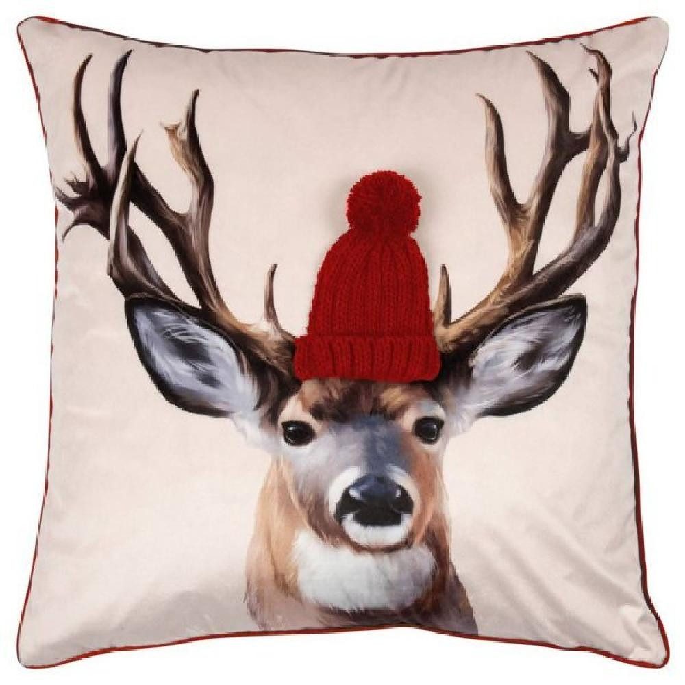 PAD Kissenhülle Kissenhülle Reindeer Hirsch mit Mütze Rot (50x50cm) günstig online kaufen