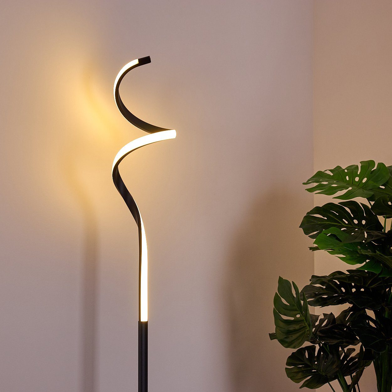 hofstein Stehlampe »Negar« moderne Stehleuchte An-/Ausschalter 1150 Höhe am aus dimmbar Kelvin, 3000 Metall/Kunststoff 146,5, in Lumen, Gehäuse, stufenlos schwarz/weiß