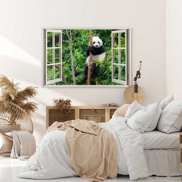 Sinus Art Leinwandbild Wandbild 120x80cm Fensterbild Panda Wald Baum Grün Tierfotografie, (1 St)