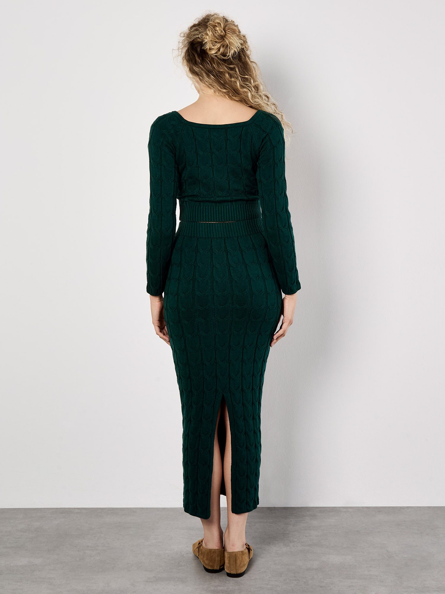 Apricot Strickpullover Cropped Pullover mit Zopfmuster
