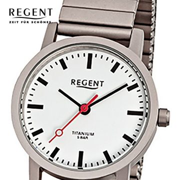 Regent Quarzuhr Regent Damen Herren-Armbanduhr silber grau, (Analoguhr), Damen, Herren Armbanduhr rund, klein (ca. 27mm), Titanarmband