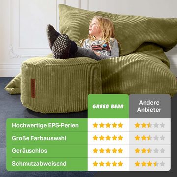 Green Bean Sitzsack Square Cord + Pouf (Sitzsack + Pouf im Set - XXL Riesensitzsack mit passenden Fußhocker, EPS Füllung), Bean Bag Bodenkissen Liegekissen Sitzkissen Indoor Drinnen Waschbar