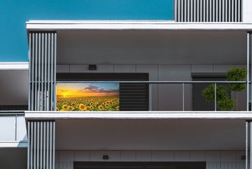 MuchoWow Balkonsichtschutz Blumen - Sonnenblume - Sonnenuntergang - Nacht - Orange (1-St) Balkonbanner, Sichtschutz für den Balkon, Robustes und wetterfest