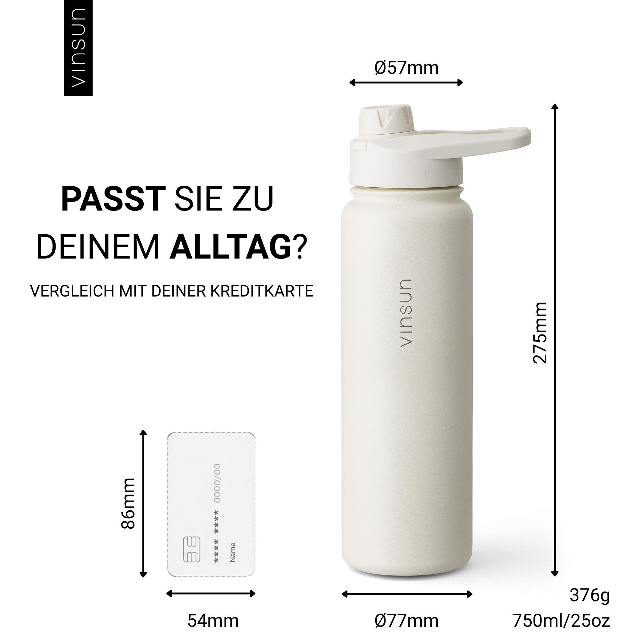 Vinsun Isolierflasche Edelstahl Trinkflasche 750ml Strohhalm - 2 Deckel Thermoflasche, BPA frei, doppelwandig, auslaufsicher, bruchsicher, geruchsneutral – Bild 3 von 5