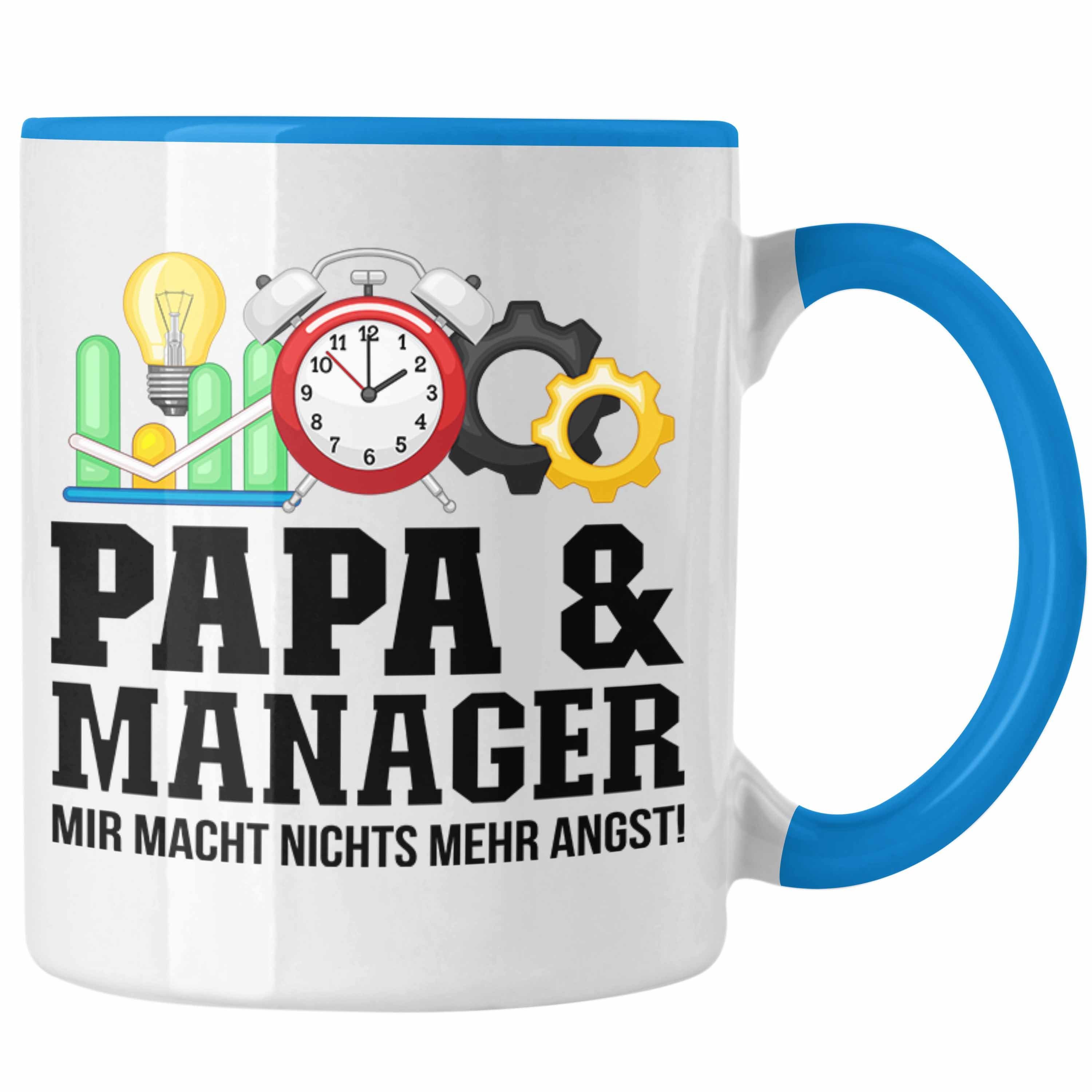 Trendation Tasse Trendation - Papa und Manager Tasse Geschenkidee Vater für Manager Geb Blau