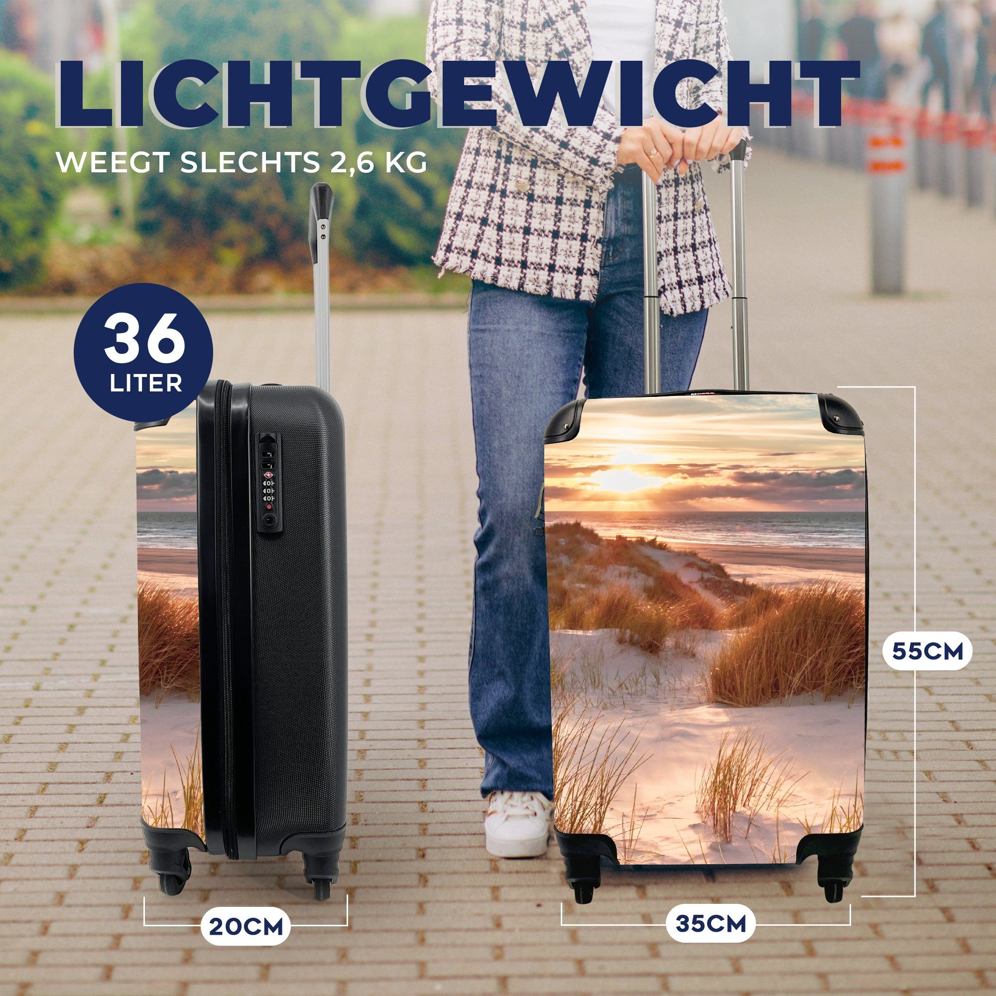 Düne - Meer, Sonnenuntergang 4 - Reisekoffer MuchoWow Rollen, mit Handgepäckkoffer Ferien, Handgepäck Reisetasche für Pflanzen - Trolley, Strand - rollen,