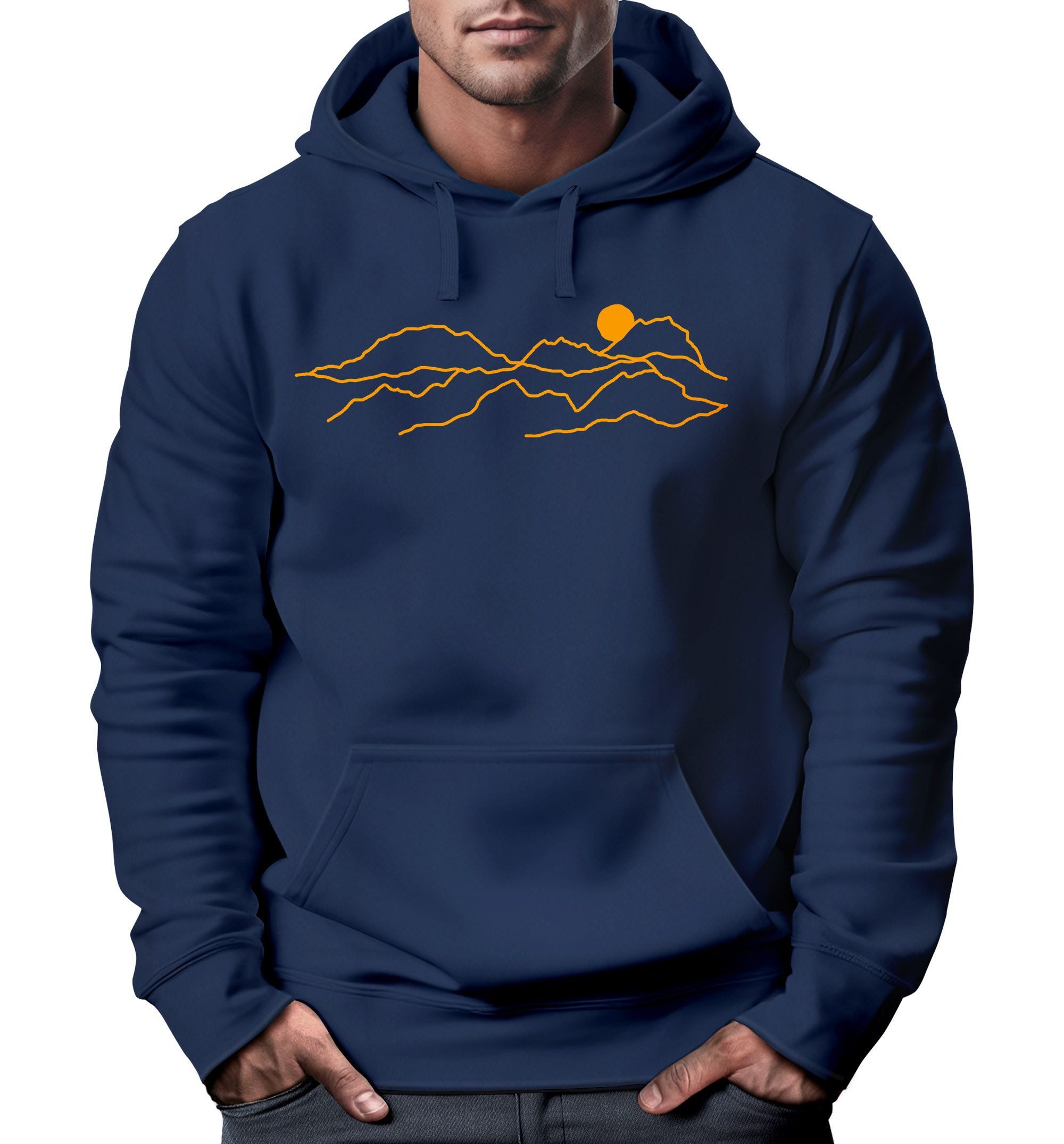 Hoodie Hoodie Herren Print Aufdruck Outdoor Motiv Line Art Wandern