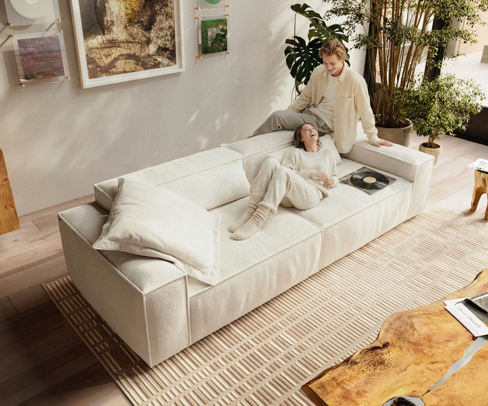 DELIFE Sofa Freestyle, Freestyle Cozy Bouclé Soft Beige 280x110 cm