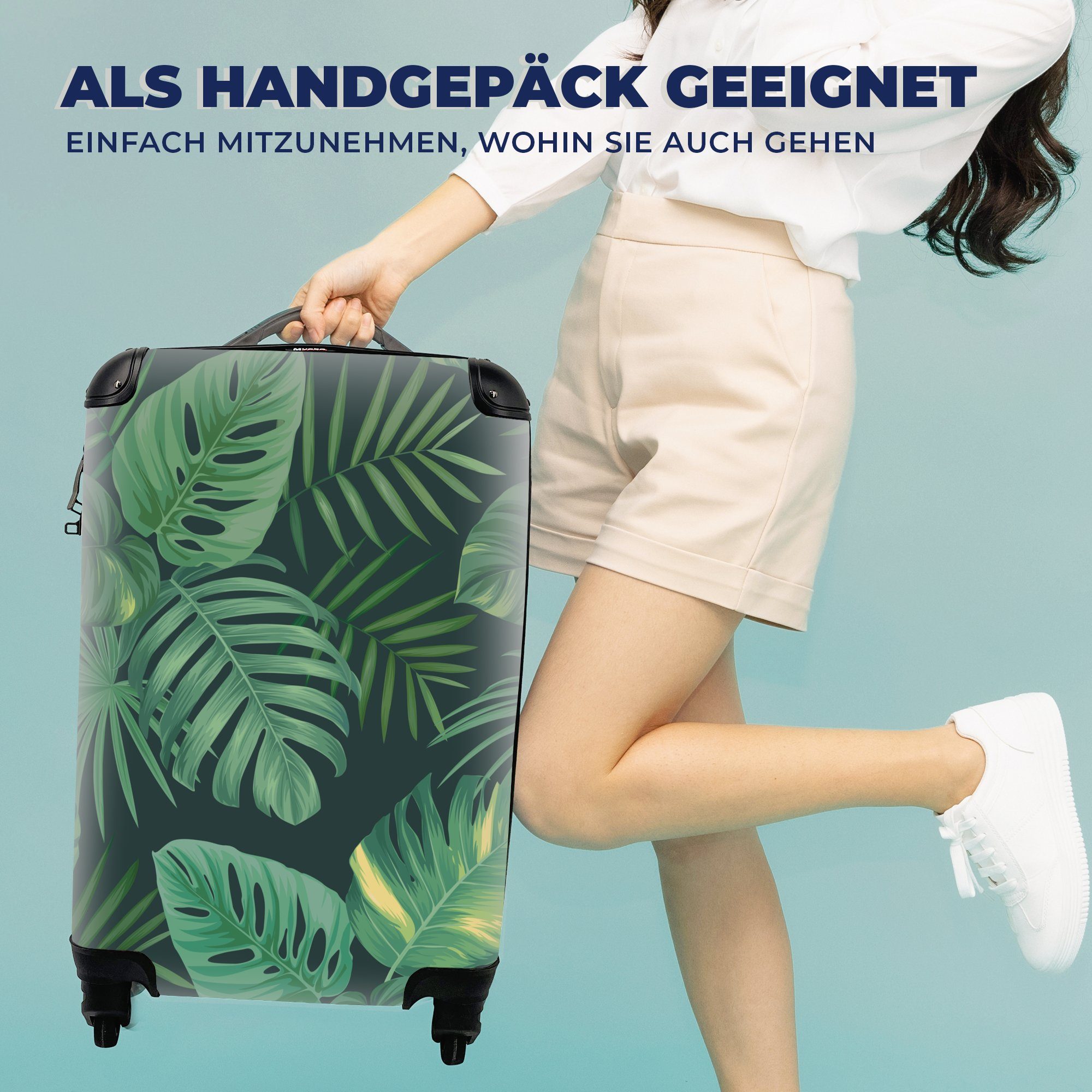 4 Muster - - mit Reisekoffer Ferien, - rollen, Pflanzen Mädchen Jungen - Reisetasche Tropische Rollen, Kinder, - MuchoWow Handgepäckkoffer Handgepäck Dschungel Trolley, für