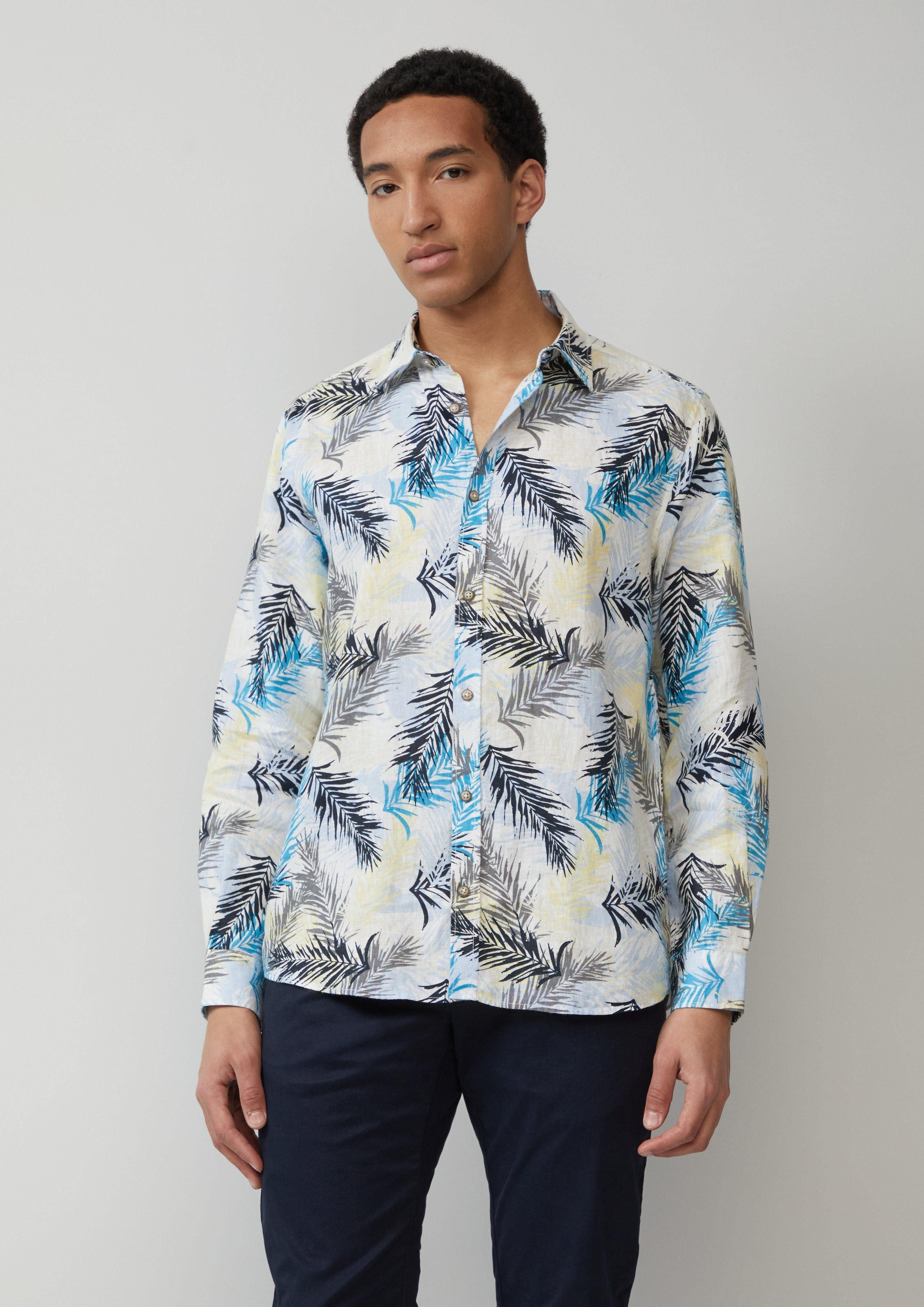 Langarmhemd Regular Fit: Leinenhemd mit All-over-Print