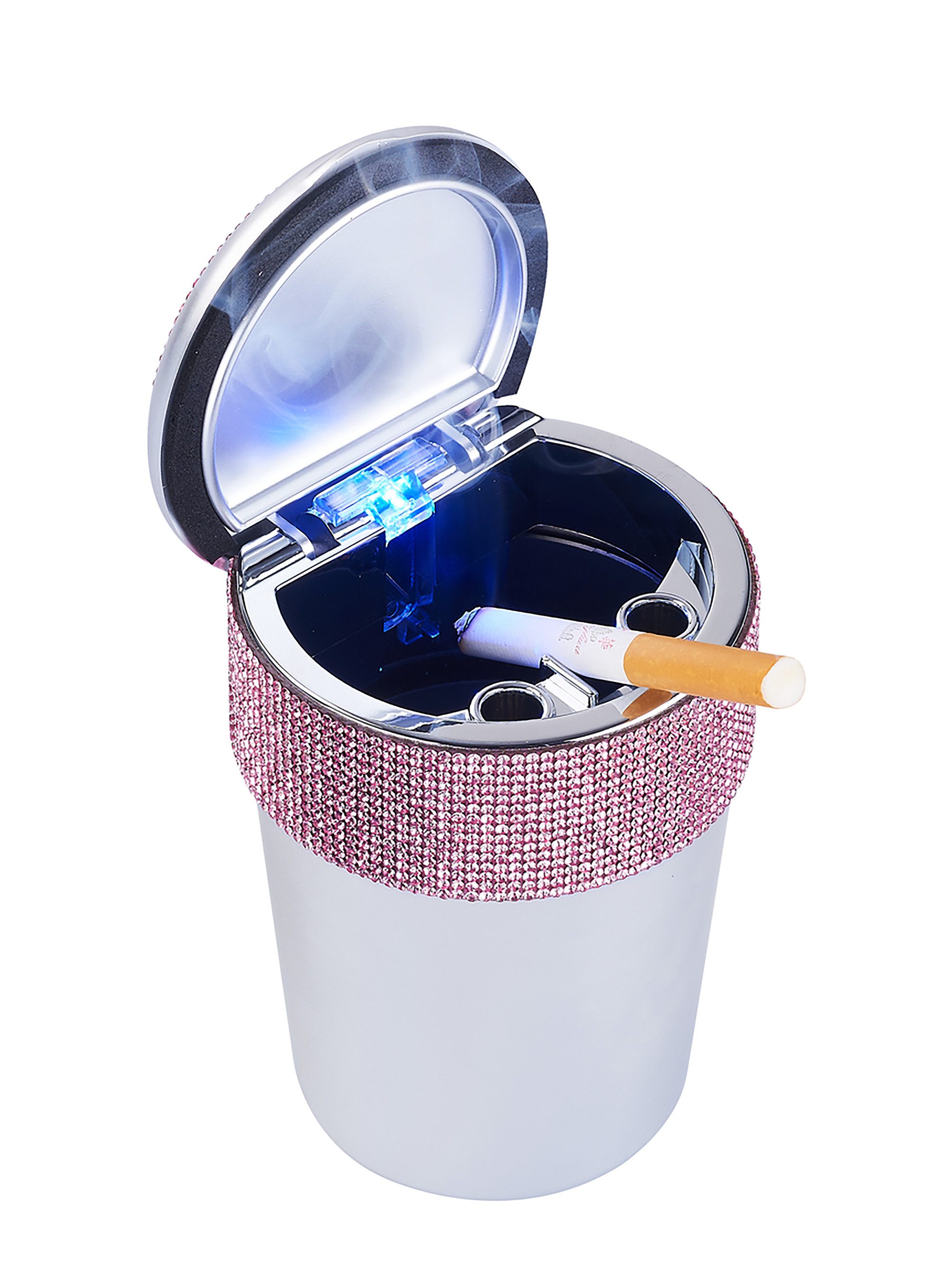 CHAMP Aschenbecher AUTO ASCHENBECHER "Bling Bling" mit Deckel LED-Licht 55 (Lila), Getränkehalter Strasssteinen Autoaschenbecher Beleuchtung Gluttöter