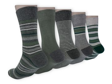 Die Sockenbude Basicsocken RINGEL - Herrensocken (Bund, 5-Paar, grau grün) mit Komfortbund ohne Gummi