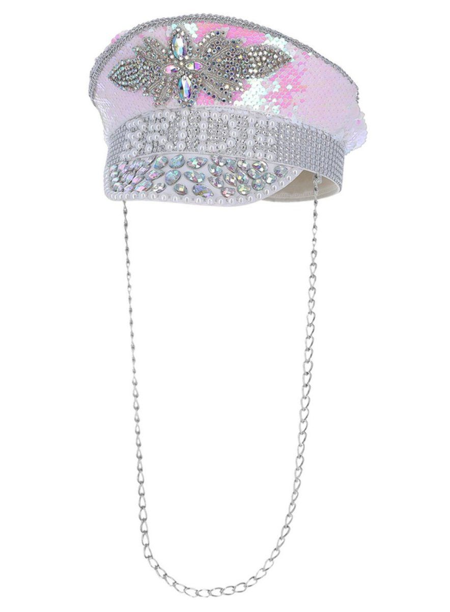 Smiffys Kostüm Bright Pink Bride Schirmmütze, Viel mehr Strass und Glitter passt auf keine Mütze!
