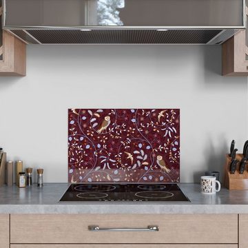 DEQORI Küchenrückwand 'Eulen in Blätterranken', Glas Spritzschutz Badrückwand Herdblende