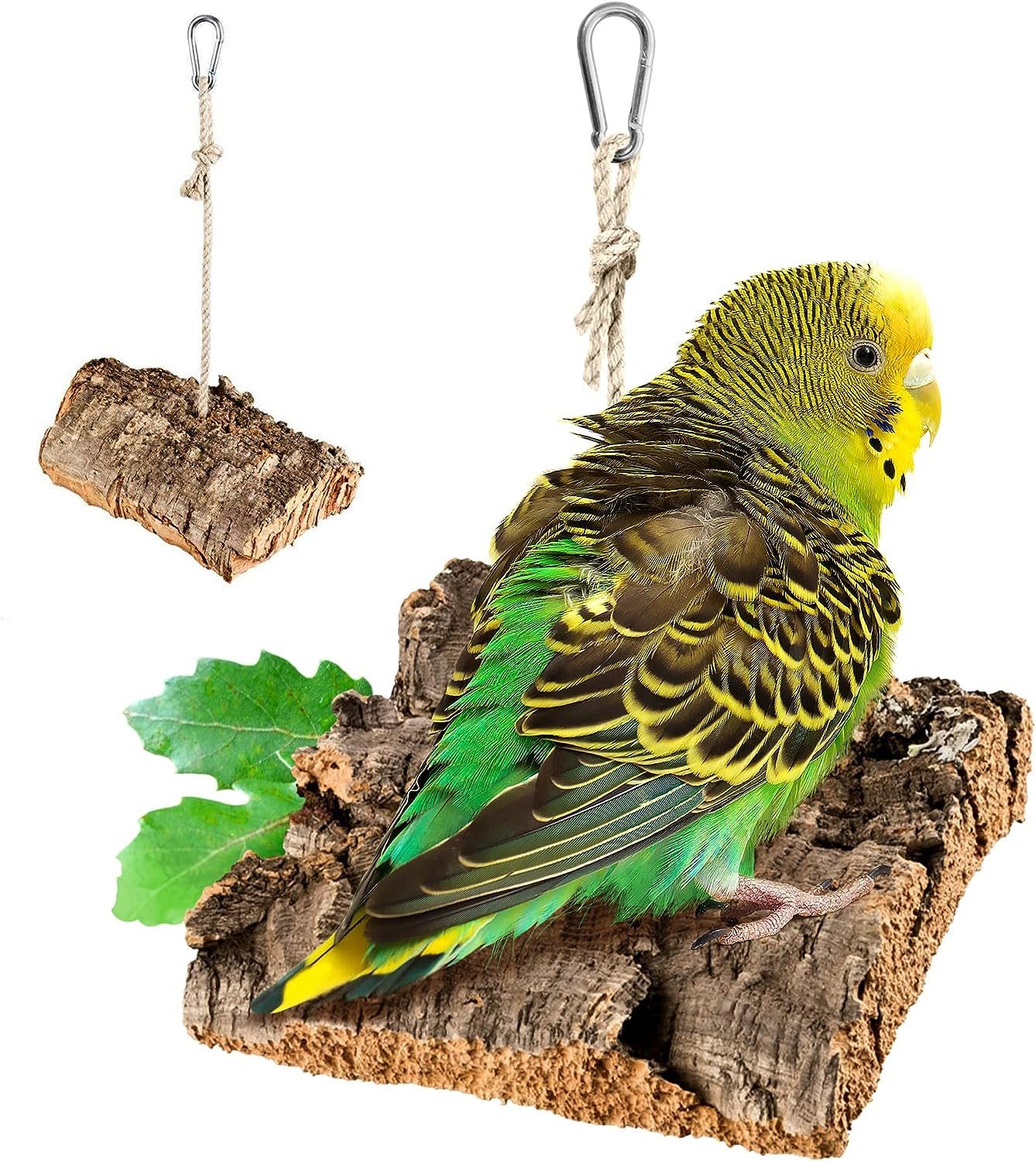 Kork-Deko.de Vogelspielplatz Vogel-Schaukel aus Naturkork-Rinde flach ca. 15 cm, Spielen & Knabbern