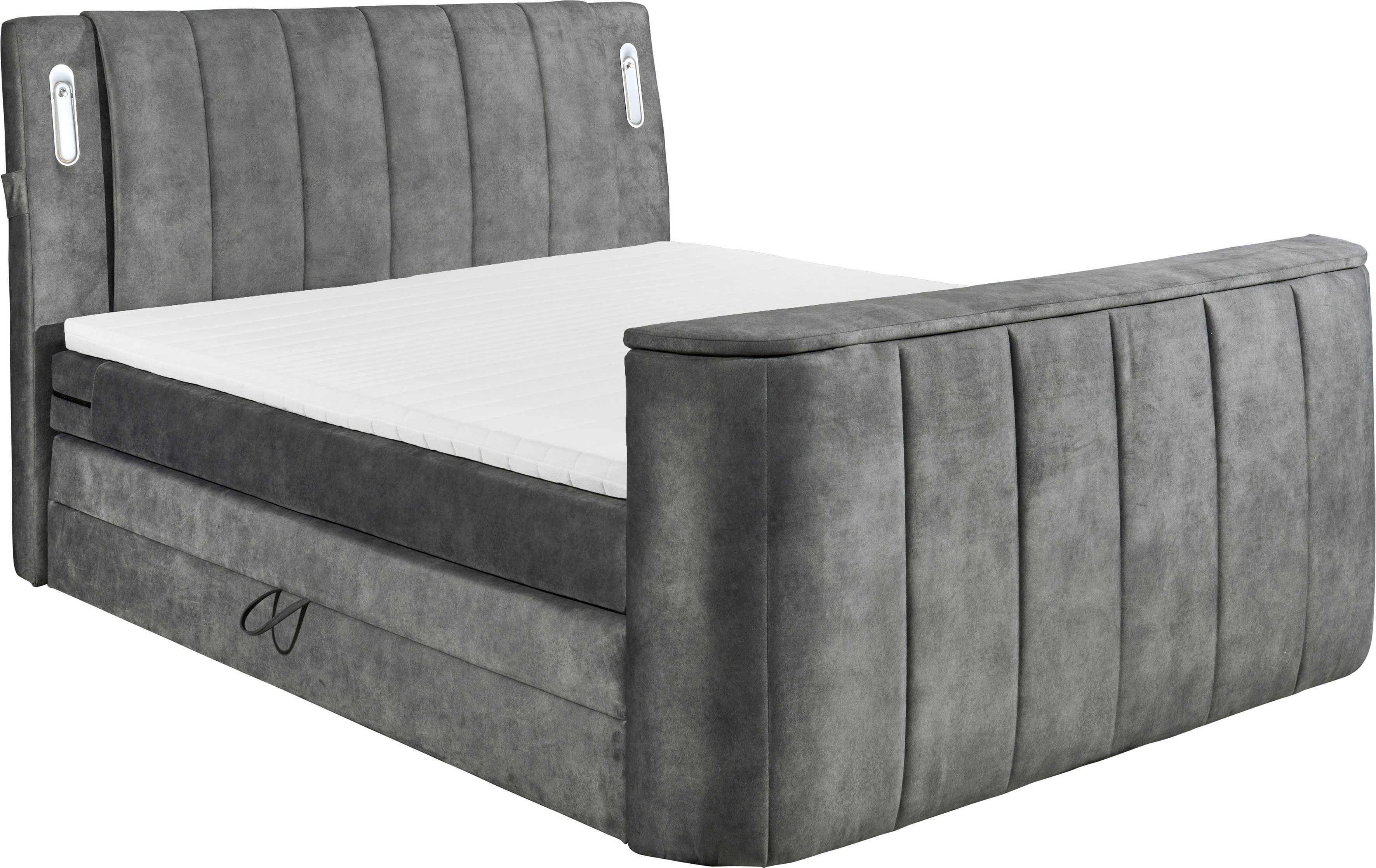 ED EXCITING DESIGN Boxspringbett Dallas (7-St), inkl. Topper, LED-Beleuchtung, TV Halterung und zwei Bettkästen