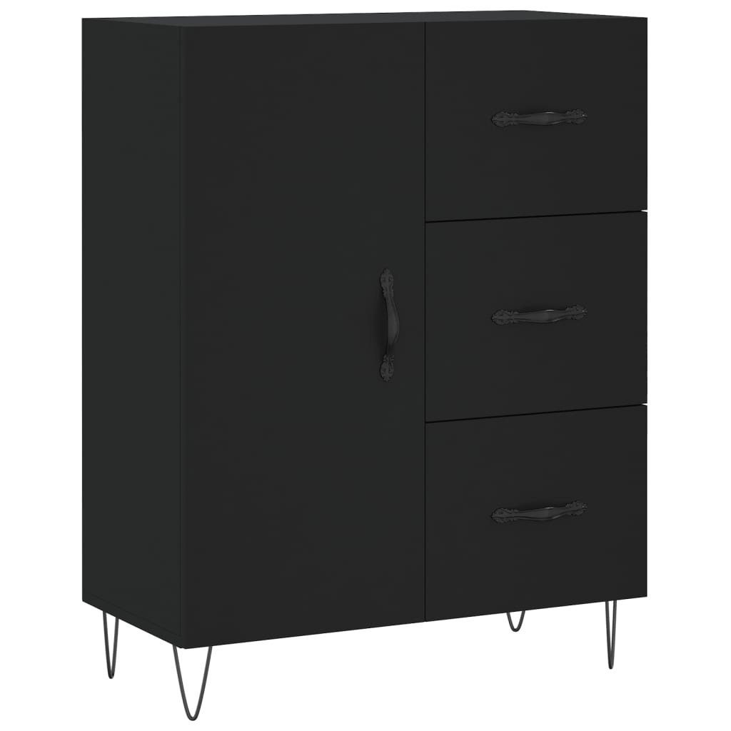 furnicato Sideboard Klassisches Schwarz 69,5 x 34 x 90 cm (1 St), Kommode mit 3 Schubladen, 2 Fächern und stabilen Metallfüßen