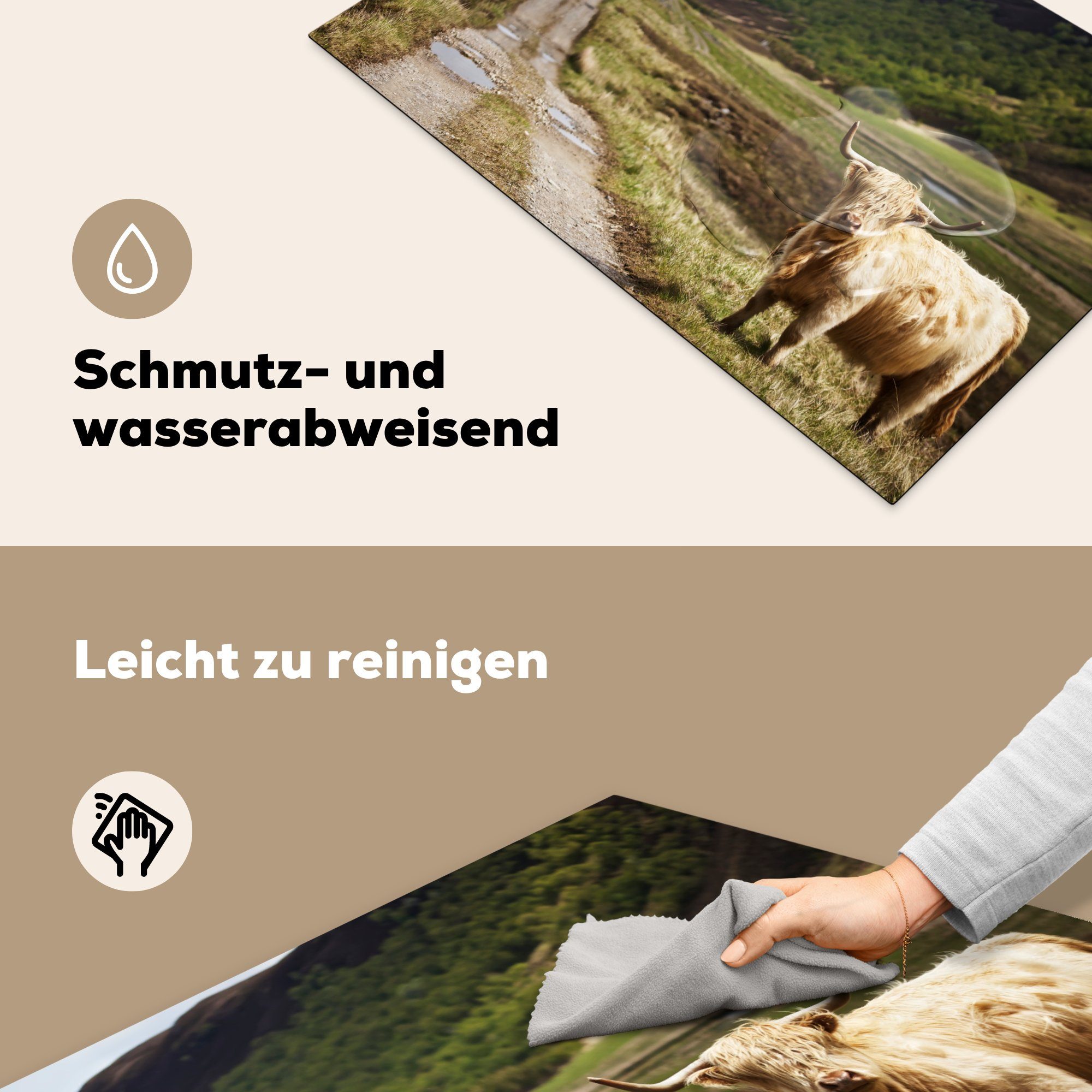 MuchoWow Herdblende-/Abdeckplatte Schottische küche, Ceranfeldabdeckung für Vinyl, - tlg), Schutz die Induktionskochfeld (1 Wald, cm, - 81x52 Highlander Pfad