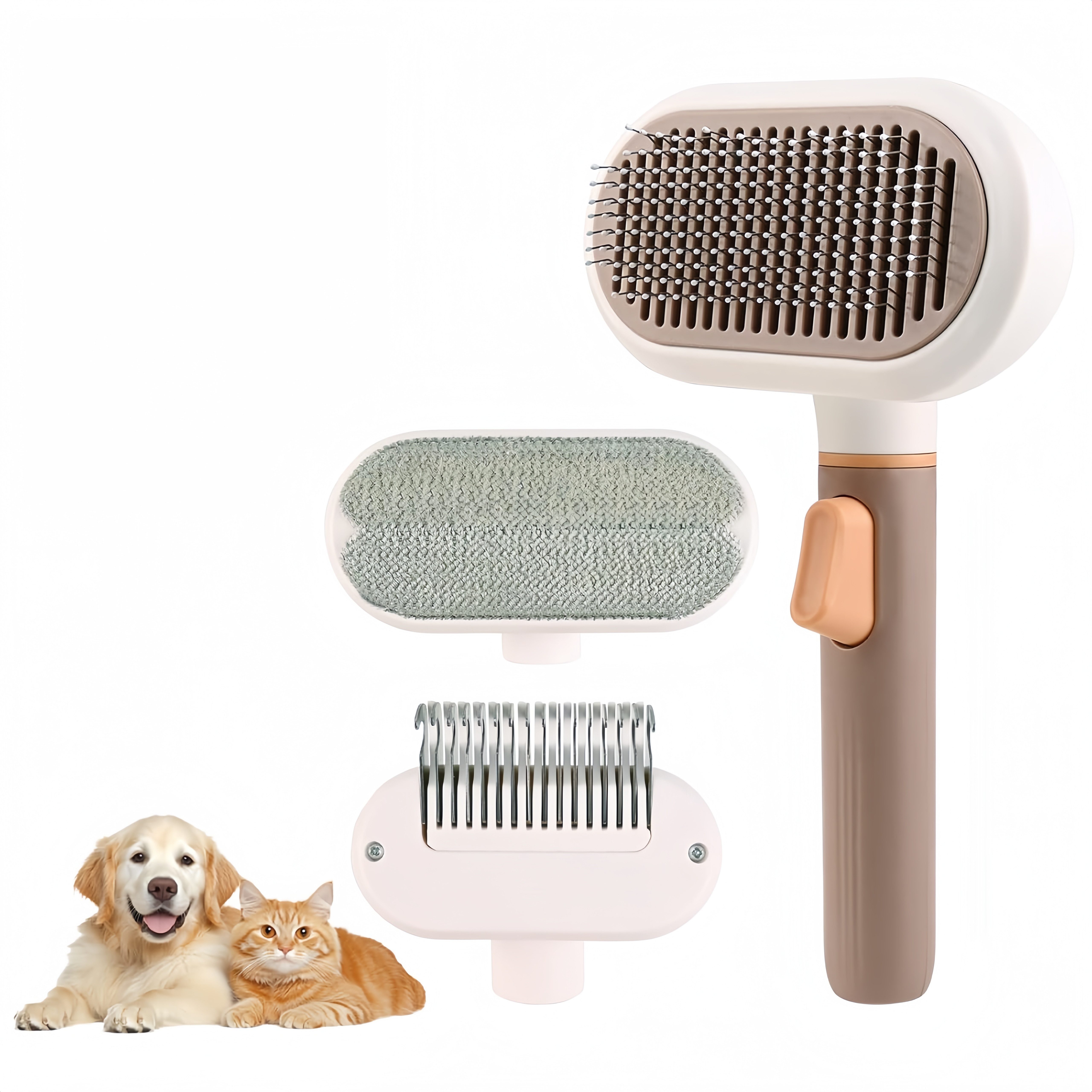FOUORTUNATE-BEE Fellbürste 3-in-1 Katzen- & Hundebürste mit Edelstahlkamm, (1-tlg), Tierhaarbürste mit Ein-Klick-Reinigung für Lang- & Kurzhaar