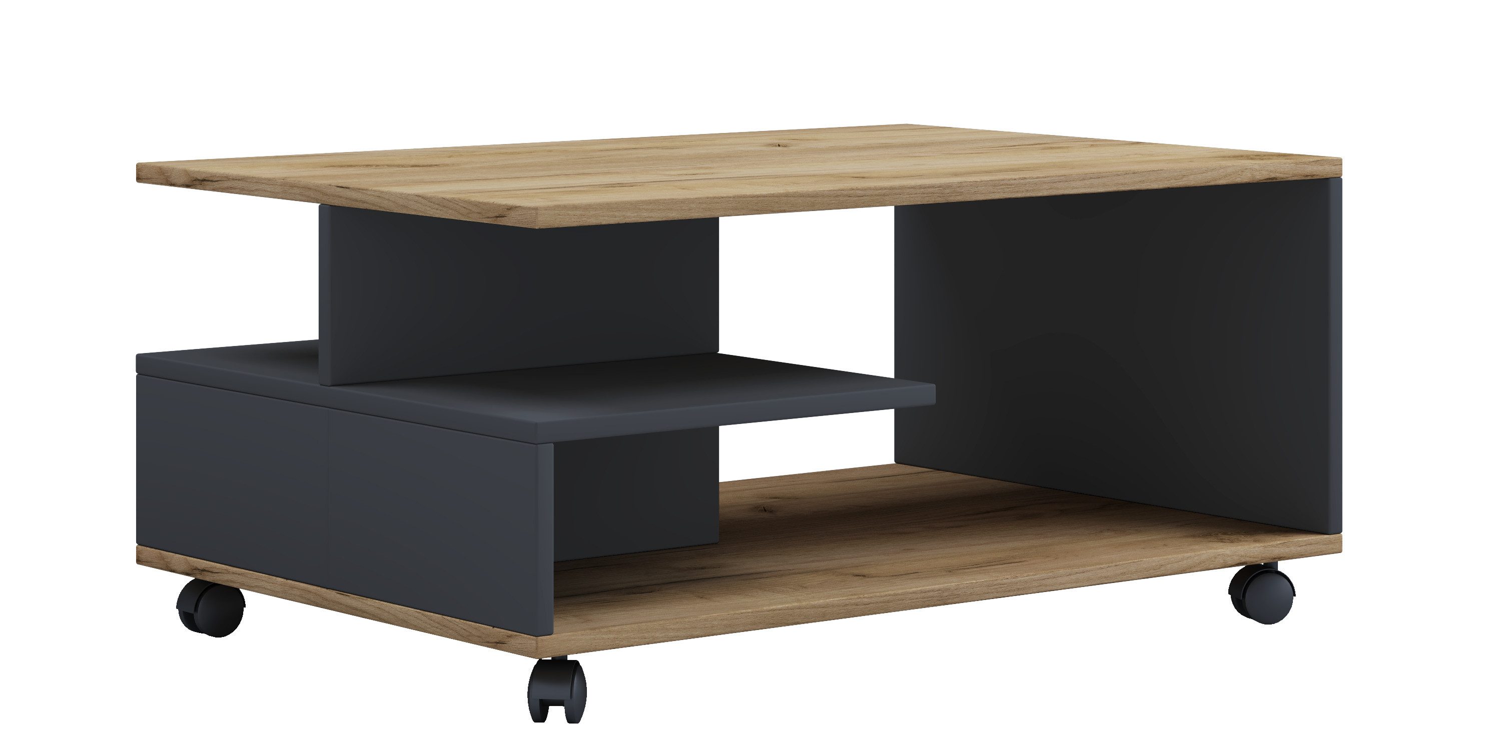 VCM Couchtisch Stango L B. 80 x T. 50 x H. 41 cm, 5 Fächer, stabiler Wohnzimmertisch, mit Rollen – Bild 3 von 5