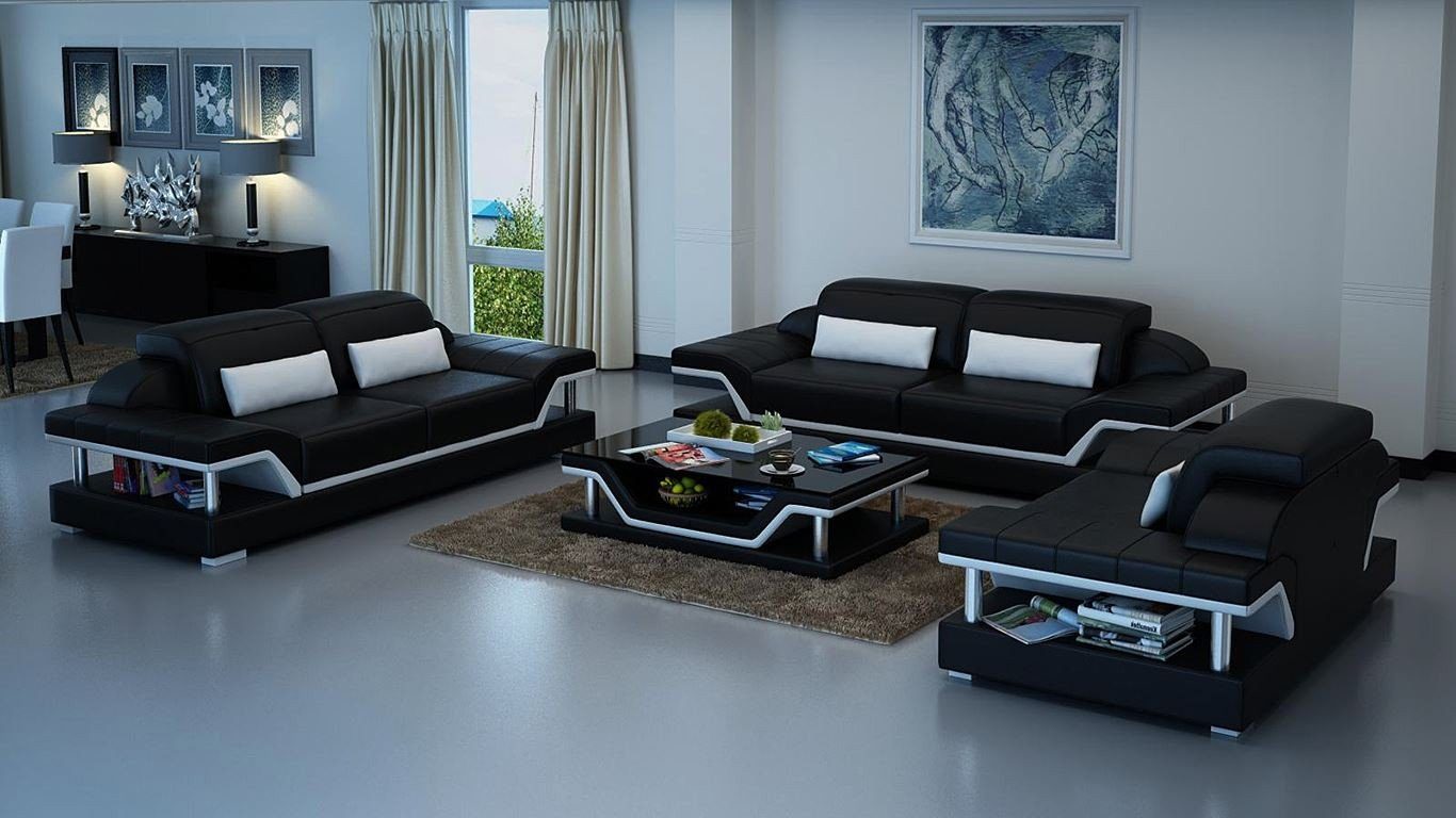 Sofa Set Schwarz Neu, Weiße Europe Moderne Sitzer JVmoebel Made in 3+1+1 Sofas Couchgarnitur
