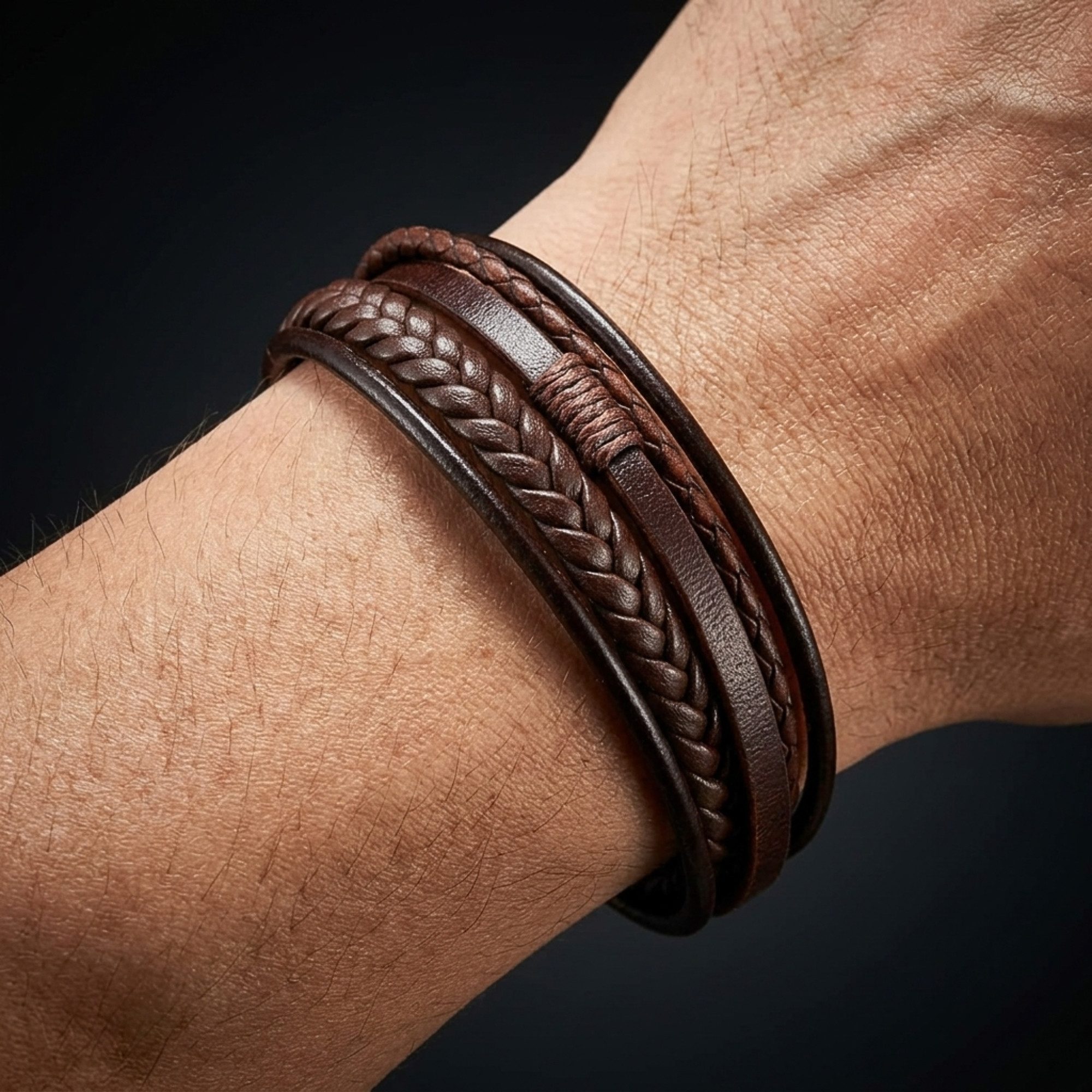 UNIQAL.de Lederarmband Unisex geflochten, Echtleder & Edelstahl, Modell Classic & Feather (Unisex,Edelstahl, Echtleder, geflochten, Casual Style, Handgefertigt) – Bild 5 von 5