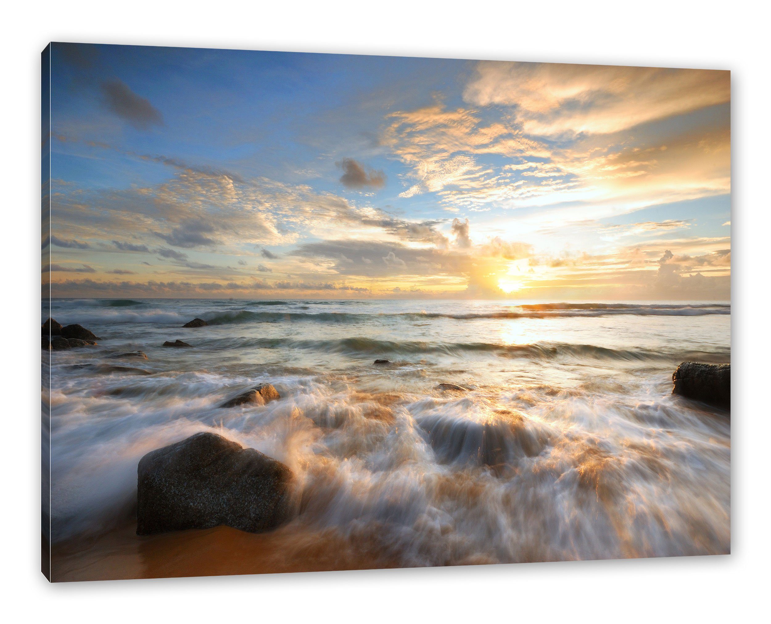 fertig Leinwandbild am Pixxprint Sonnenuntergang Zackenaufhänger bespannt, (1 Leinwandbild Meer, Sonnenuntergang St), inkl. Meer am