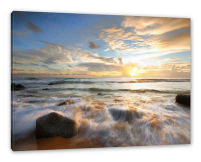Pixxprint Leinwandbild Sonnenuntergang am Meer, Sonnenuntergang am Meer (1 St), Leinwandbild fertig bespannt, inkl. Zackenaufhänger