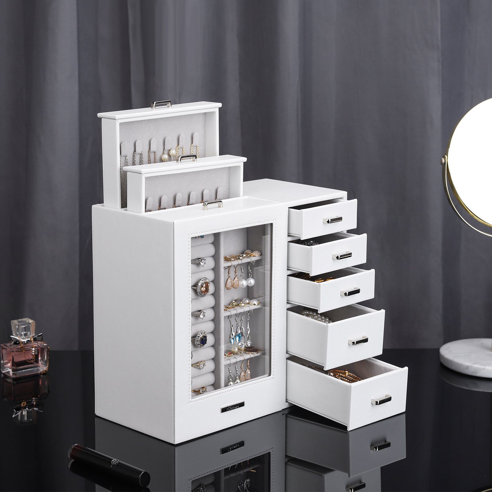 Yorbay Schmuckkasten Groß mit 8 Schubladen, Schmuckkoffer mit Glasfenster f günstig online kaufen
