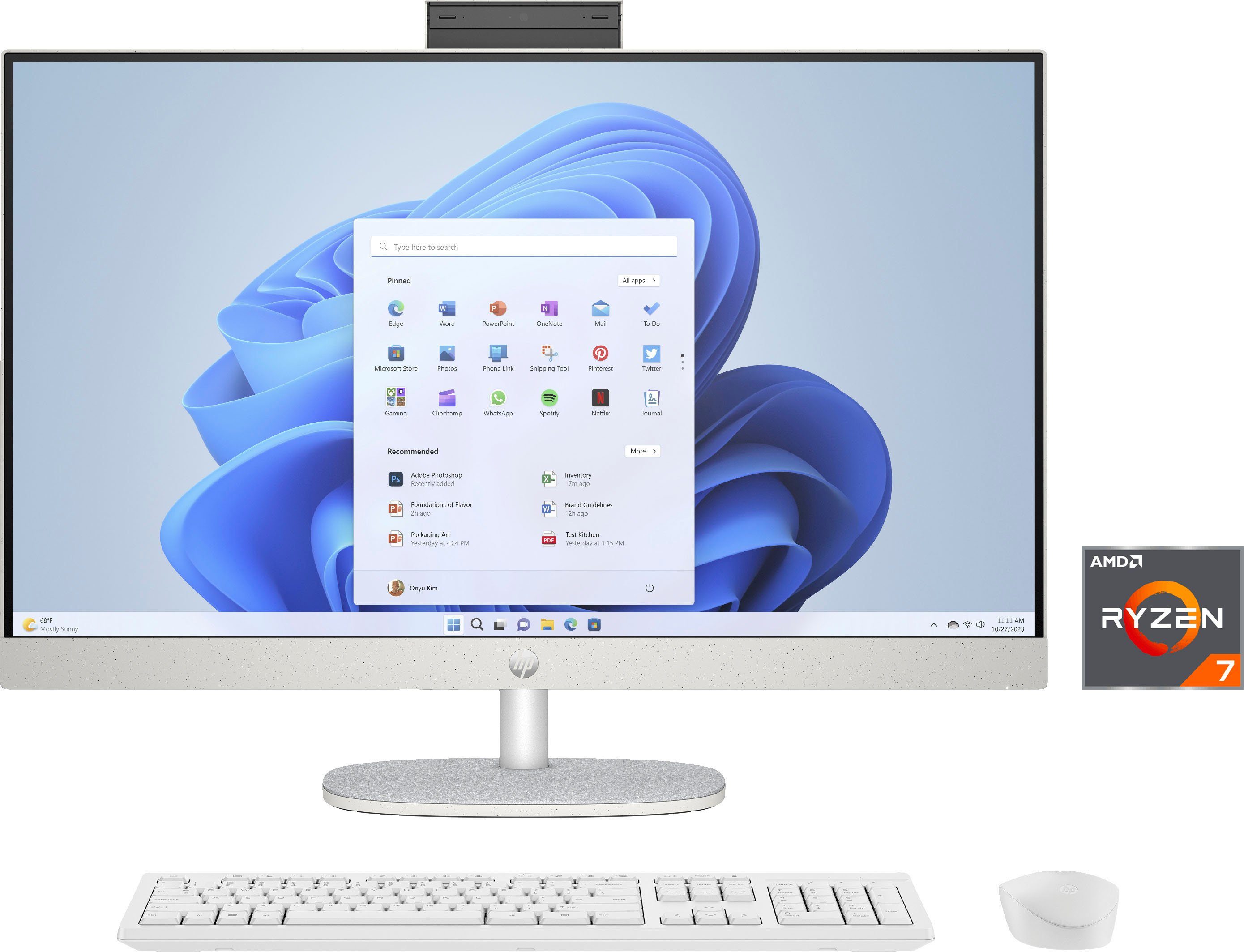 HP 27-cr0006ng All-in-One PC (27 Zoll, AMD Ryzen 7 7730U, Radeon Graphics, 16 GB RAM, 1000 GB SSD)