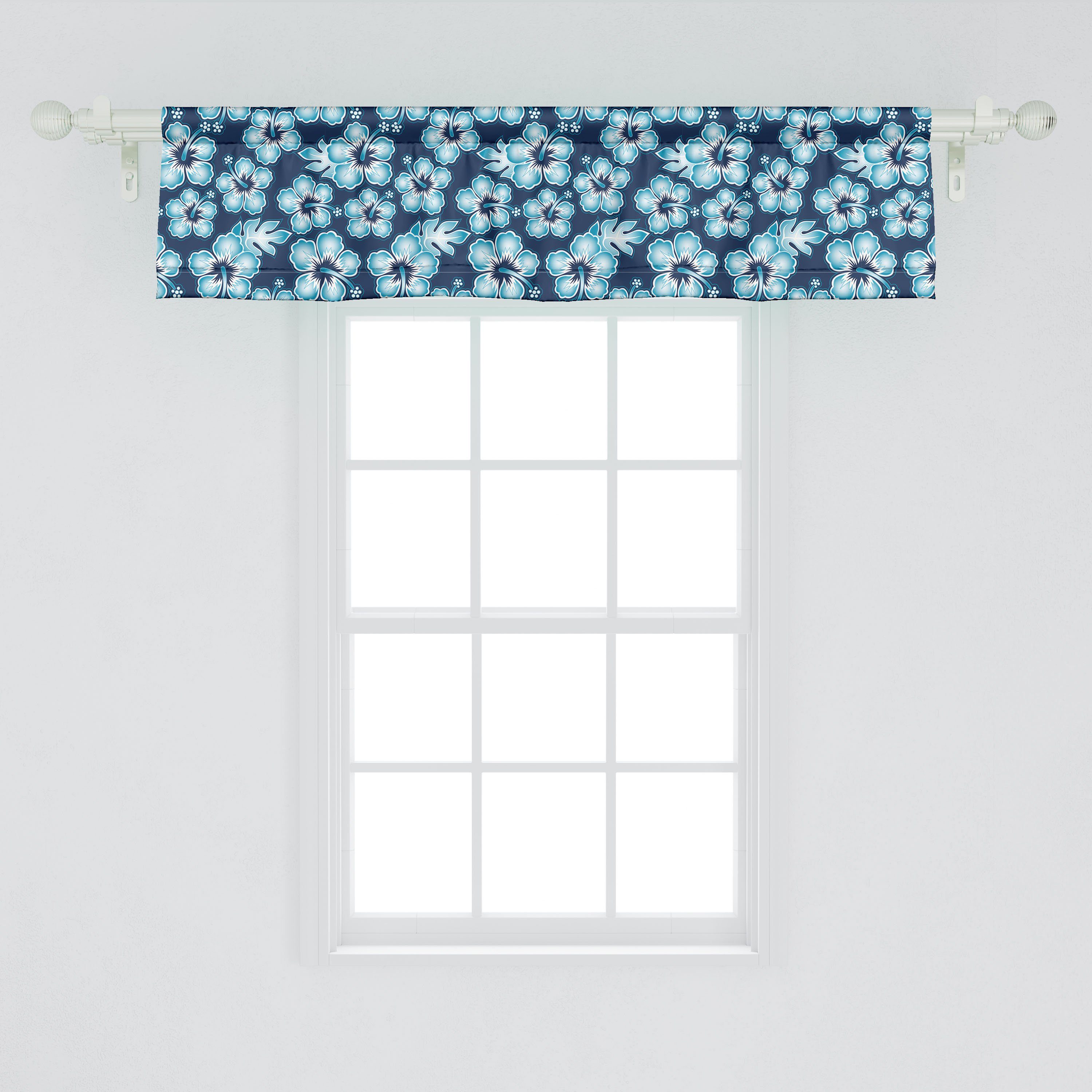 Abakuhaus, mit Küche Vorhang Hibiscus Volant Scheibengardine für Hawaii-Blumen Schlafzimmer Dekor Marine Microfaser, Stangentasche,