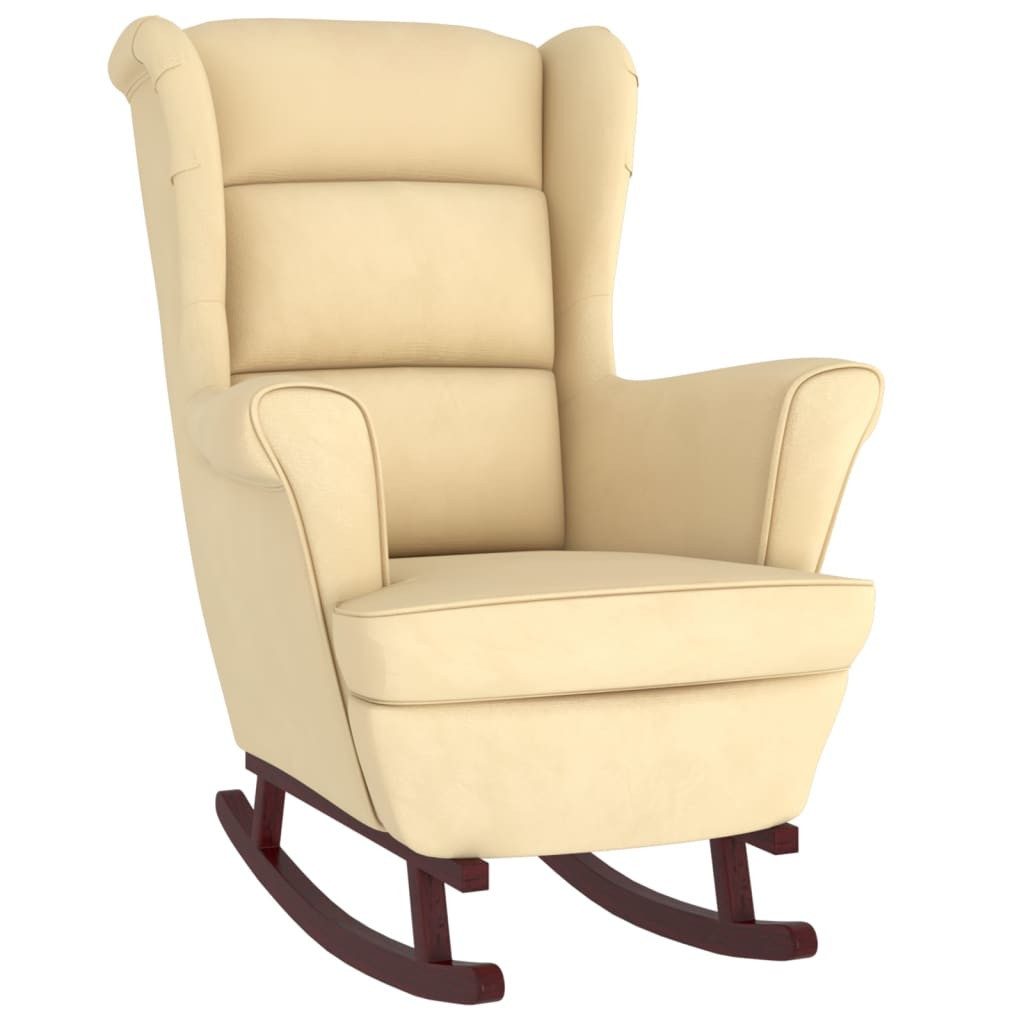 vidaXL Sessel 74 x 90 x 102 cm Schaukelstuhl mit Massivholz-Gummibeinen Creme Samt O