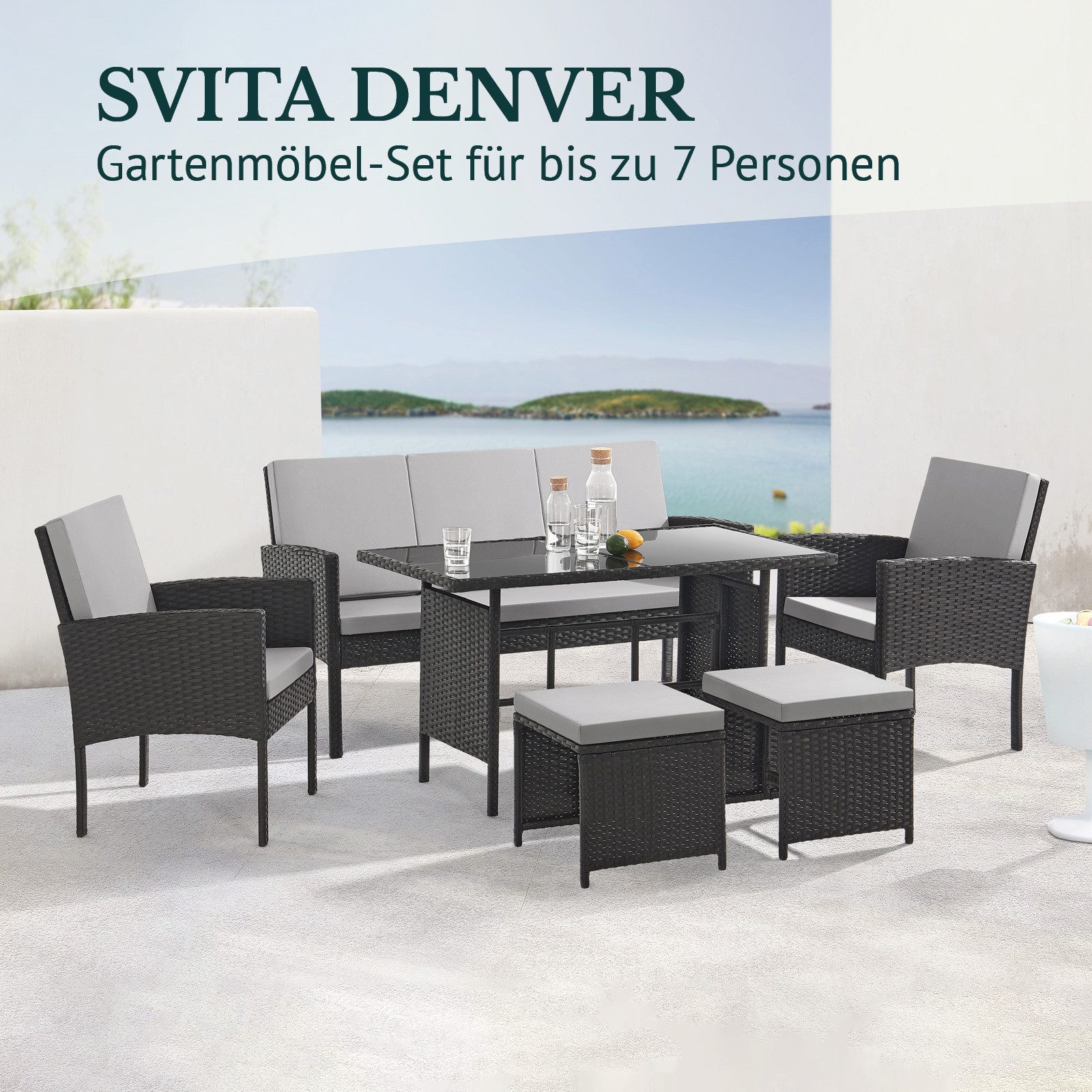 SVITA Gartenlounge-Set DENVER, (Gartenmöbel-Set), Essgruppe, Rattan, günstig online kaufen