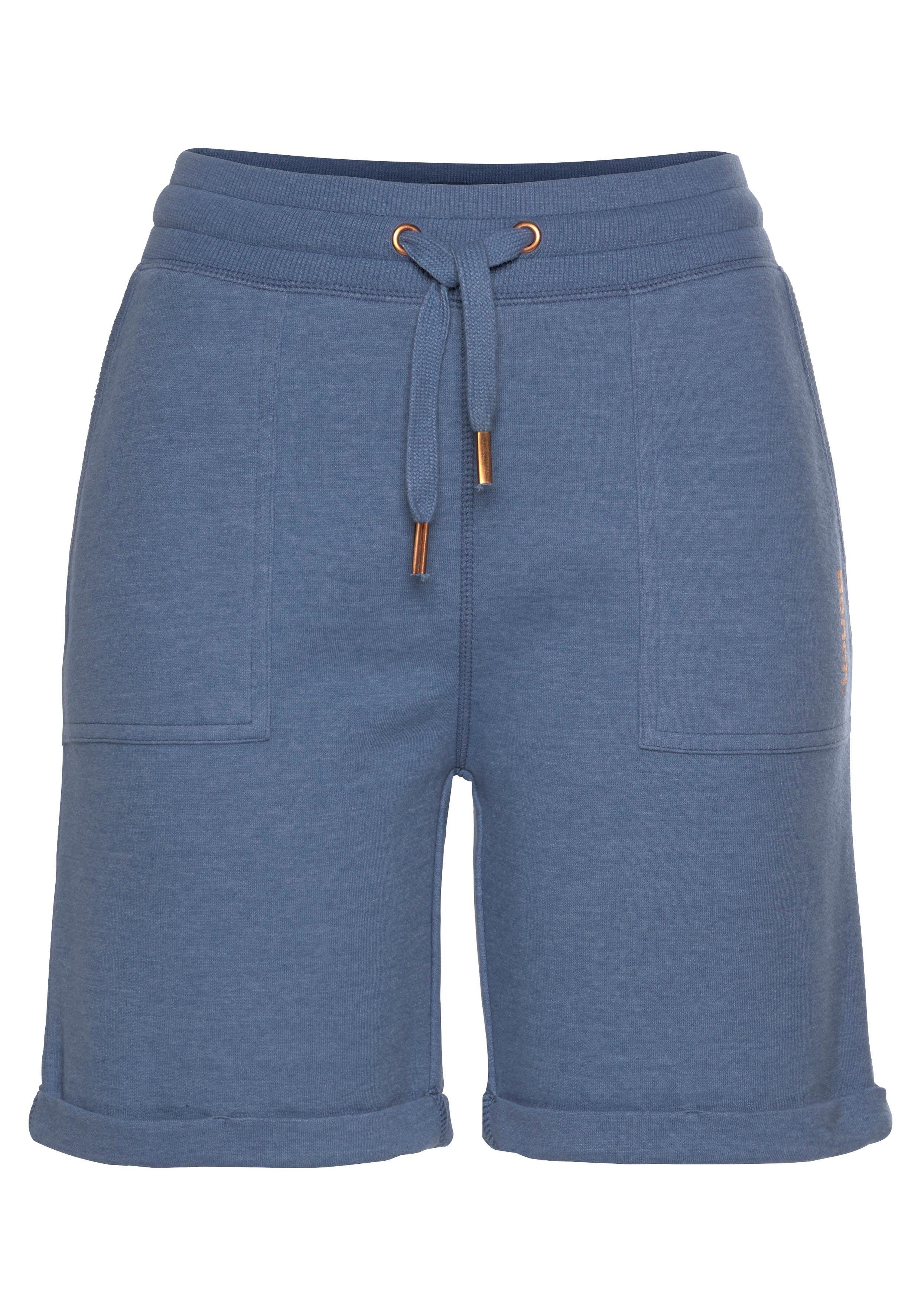 Taschen mit Beinsäumen und Bench. jeans-meliert Sweathose Loungewear seitlichen Bermudas -kurze aufgeschlagenen