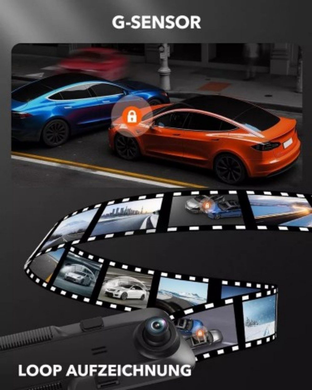 WOLFBOX Super Nachtsicht Spiegel Auto Dashcam (Vorne 4K UHD, Hinten 1080p, WLAN (Wi-Fi), mit Touchscreen, GPS,WiFi, 24H Parküberwachung, WDR-TECH)