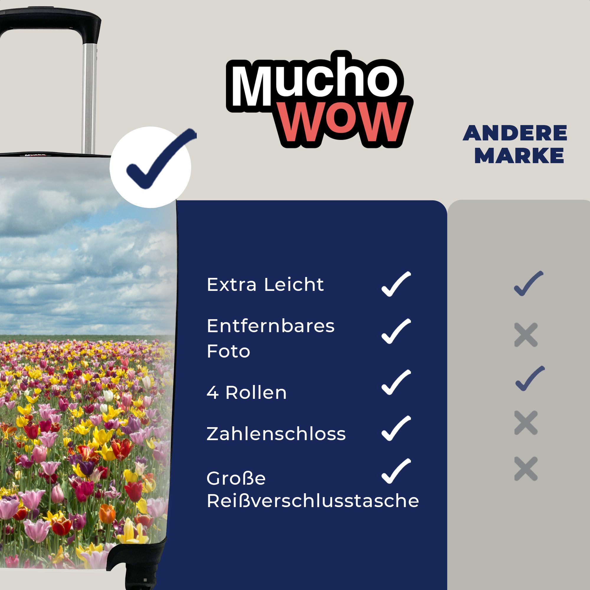 MuchoWow Handgepäckkoffer rollen, Wolken, - mit - Reisekoffer Ferien, Trolley, Rollen, Farben Tulpen 4 Handgepäck für Reisetasche