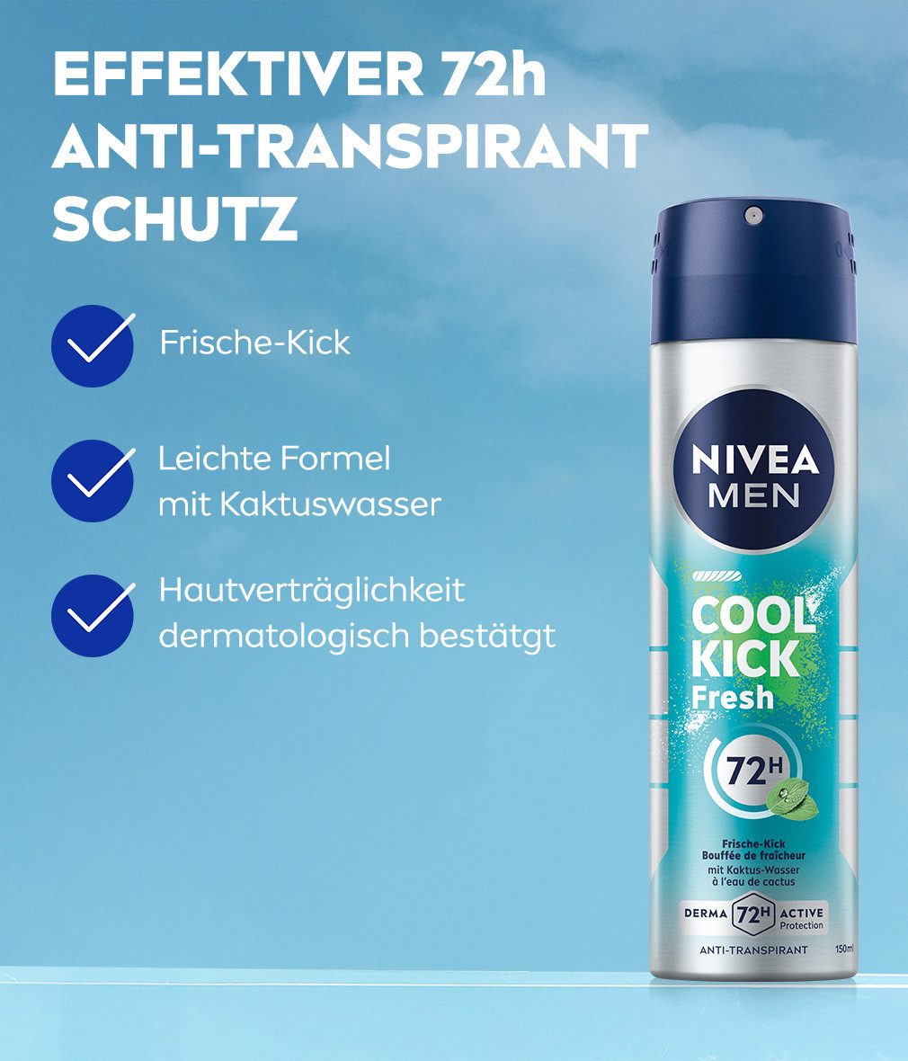 Nivea Men Deo-Spray Men Cool Kick Fresh Deo Spray 6 x 150 ml, 6-tlg.