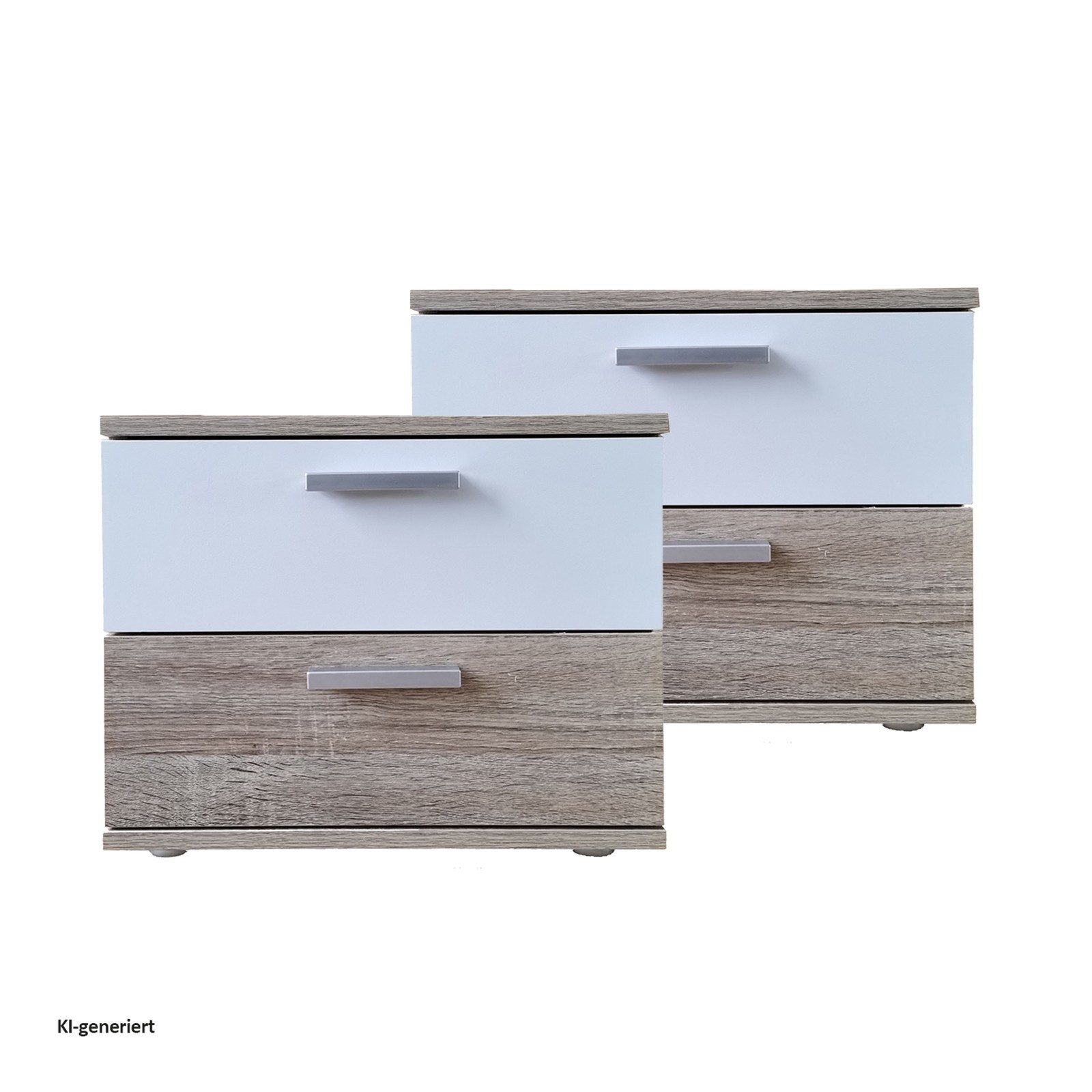 HTI-Living Nachtkommode Nachtschrank 2er Set Sonoma Weiß (Set, 2 St., 2 Nachtschränke), Nachttisch Nachtkommode Nachtkonsole