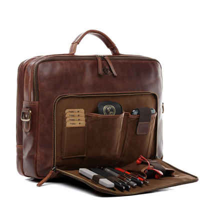 SID & VAIN Laptoptasche Leder Businesstasche Unisex SIMON, Laptoptasche 15,4 Zoll, Aktentasche Echtleder Damen Herren braun