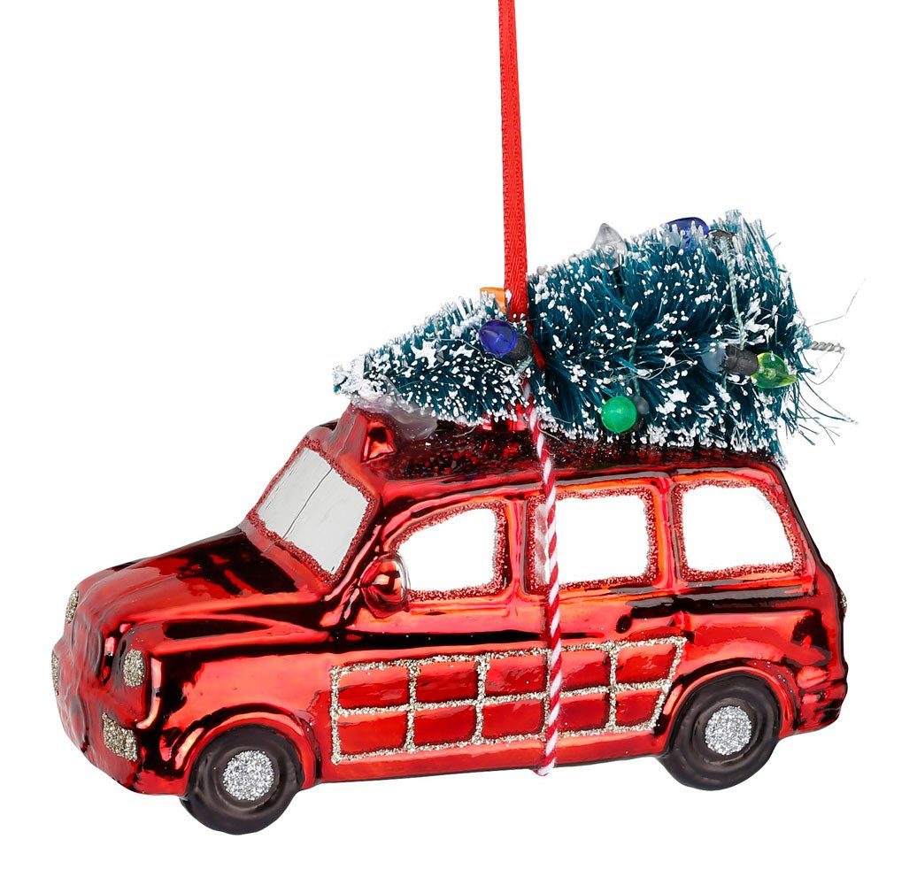 MAGIC by Inge Christbaumschmuck, Christbaumschmuck Glas Auto mit Weihnachtsbaum 12cm rot