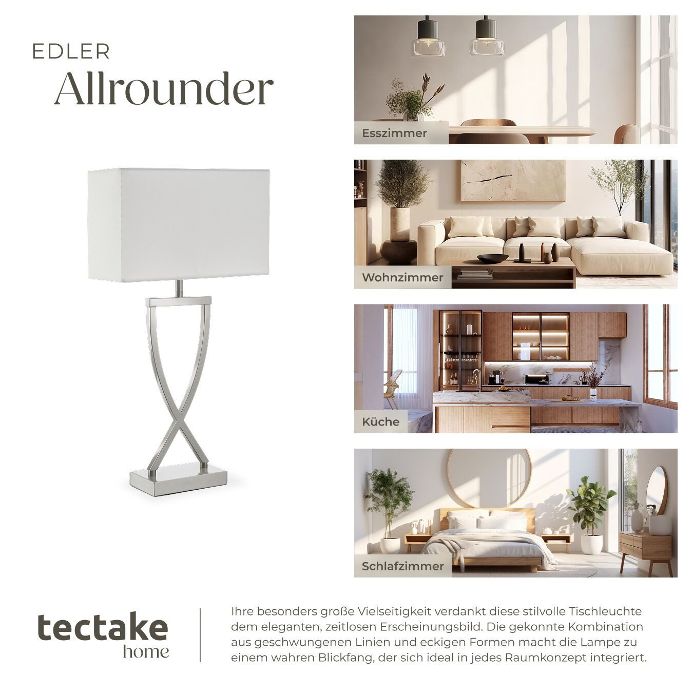 tectake Schreibtischlampe Tischleuchte mit beschichtetem Eisengestell, 27 x 12 x 51,5 cm, Stabil, nicht relevant, Kippschalter am Kabel, stabiler Lampenfuß mit  – Bild 5 von 5